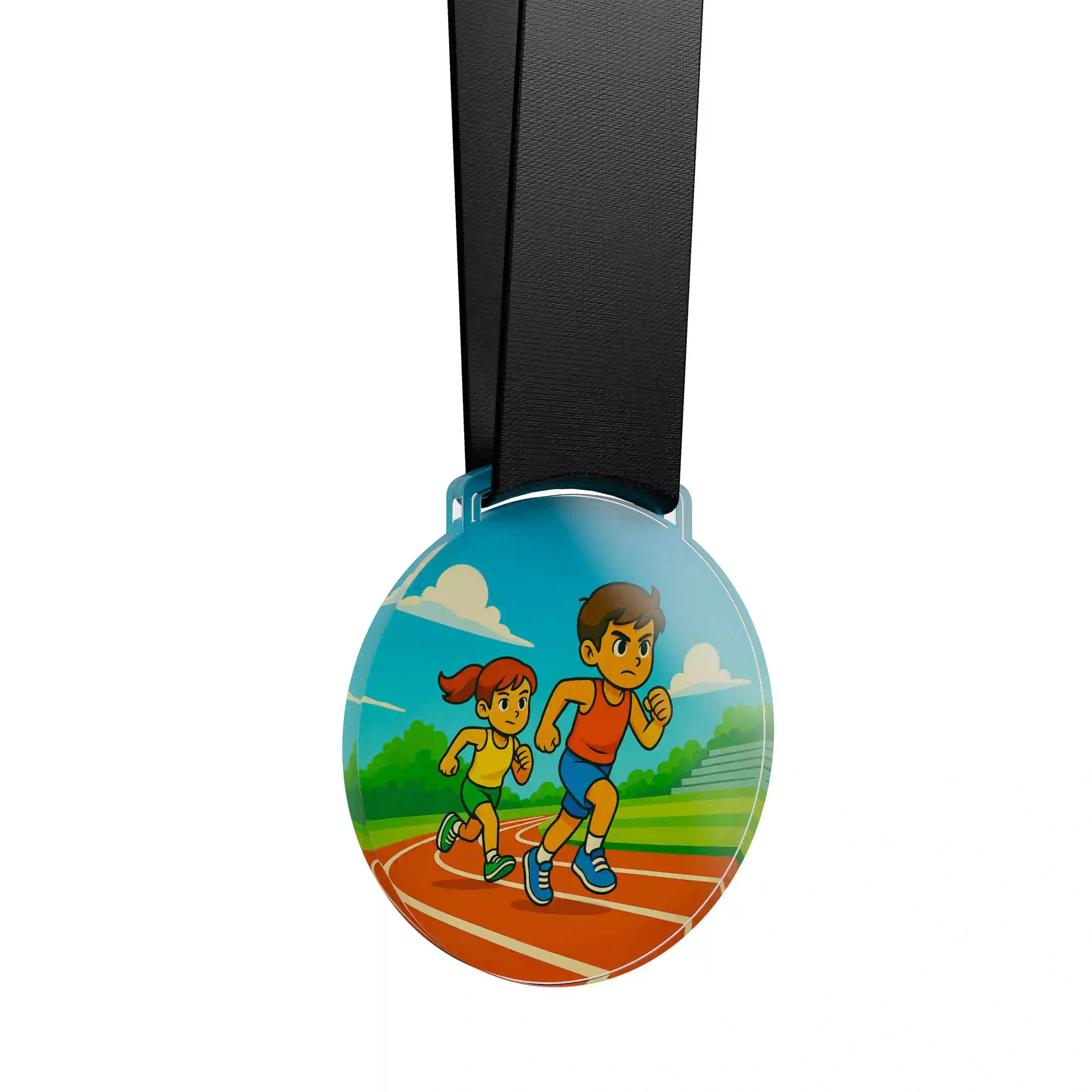 médaille acrylique de deux enfants faisant de l'athlétisme