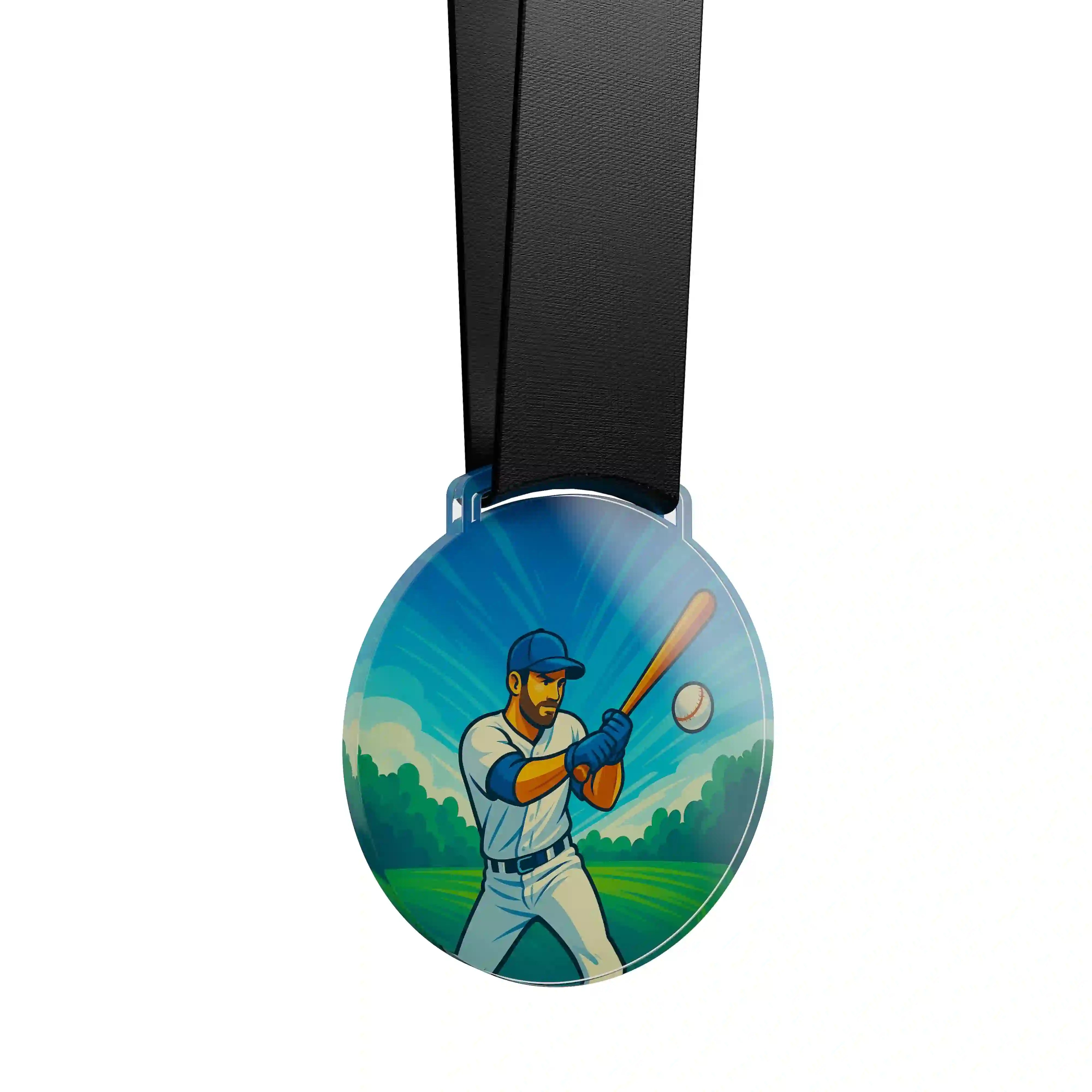 médaille en acrylique d'un homme faisant du baseball