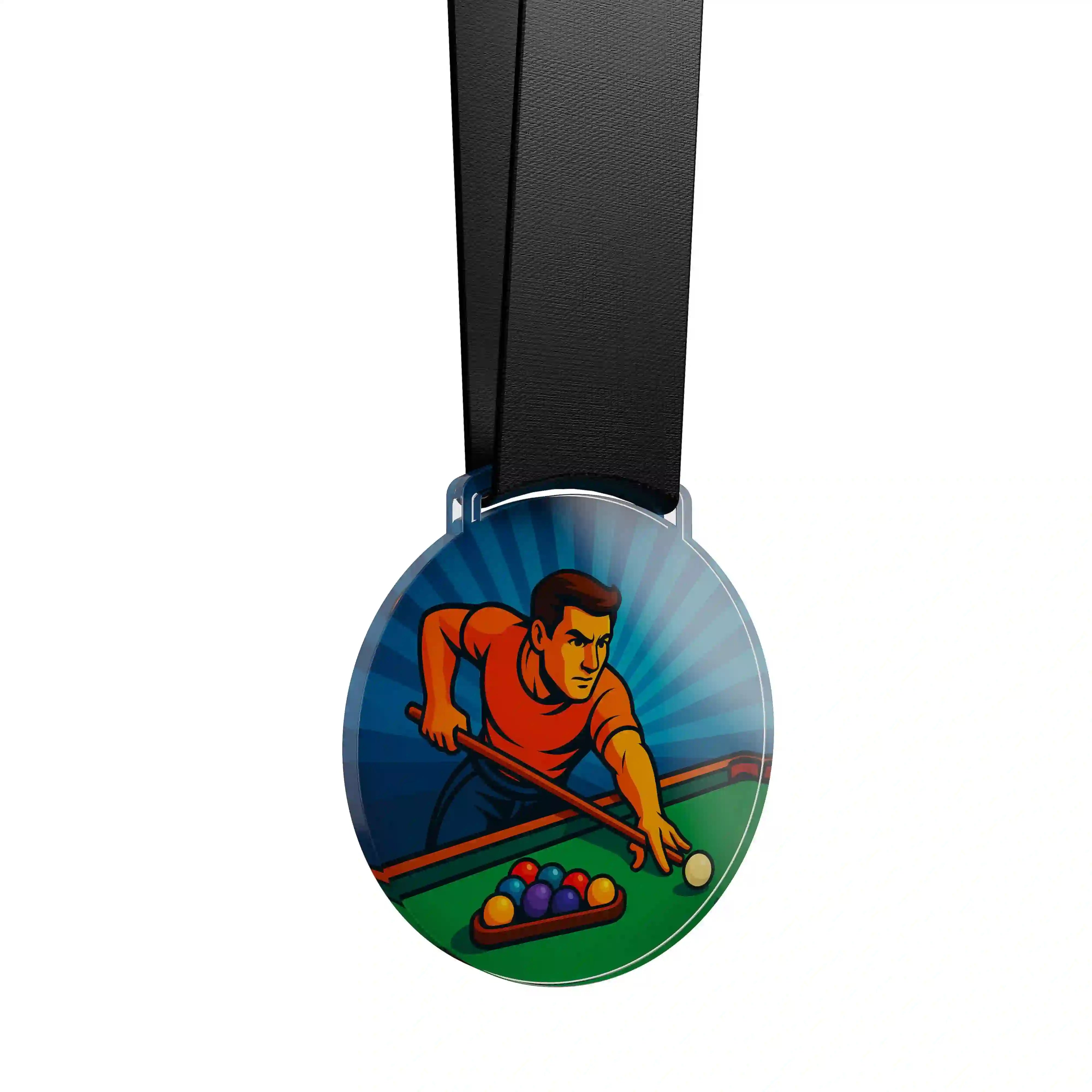 médaille en acrylique d'un homme faisant du billard