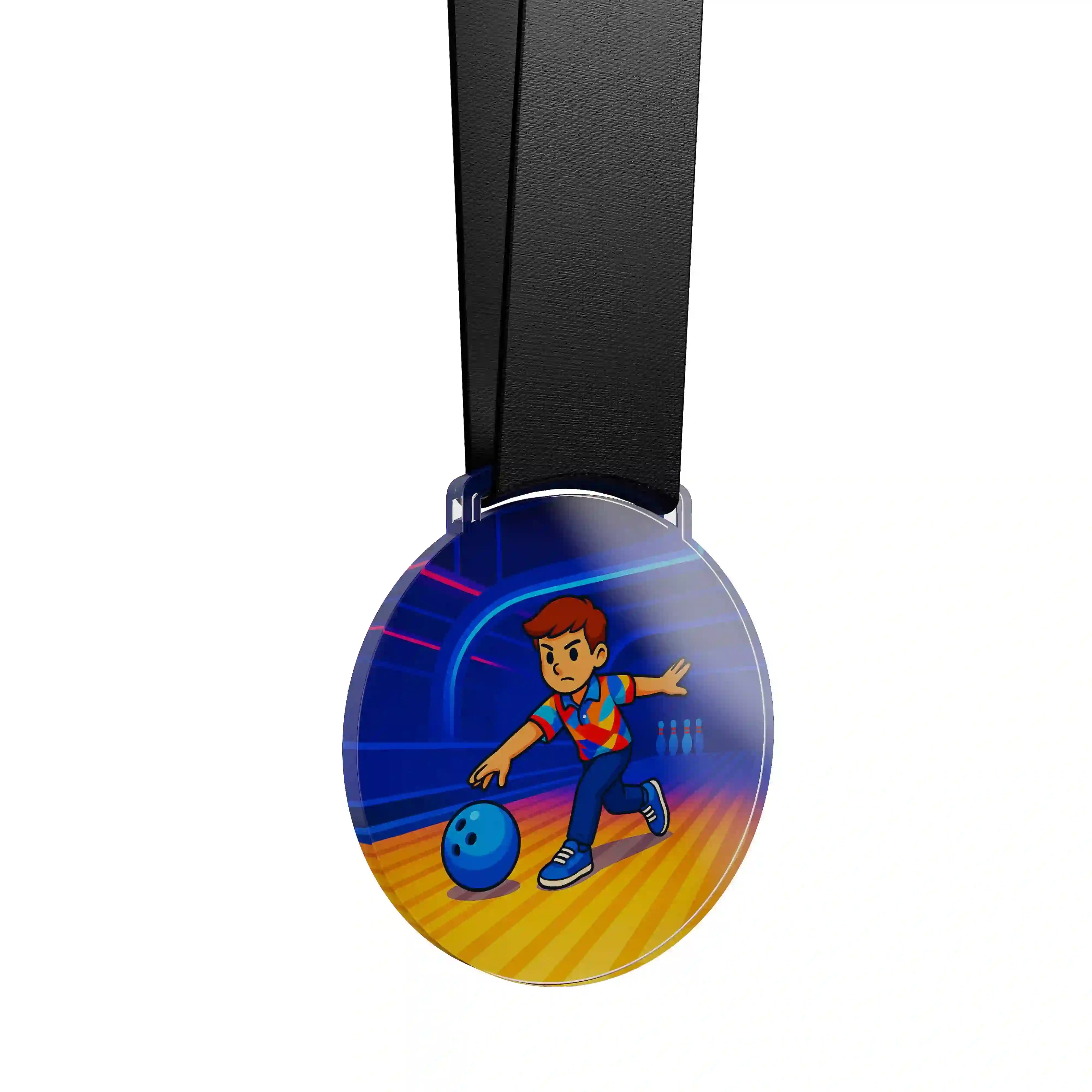 médaille acrylique d'un garçon faisant du bowling