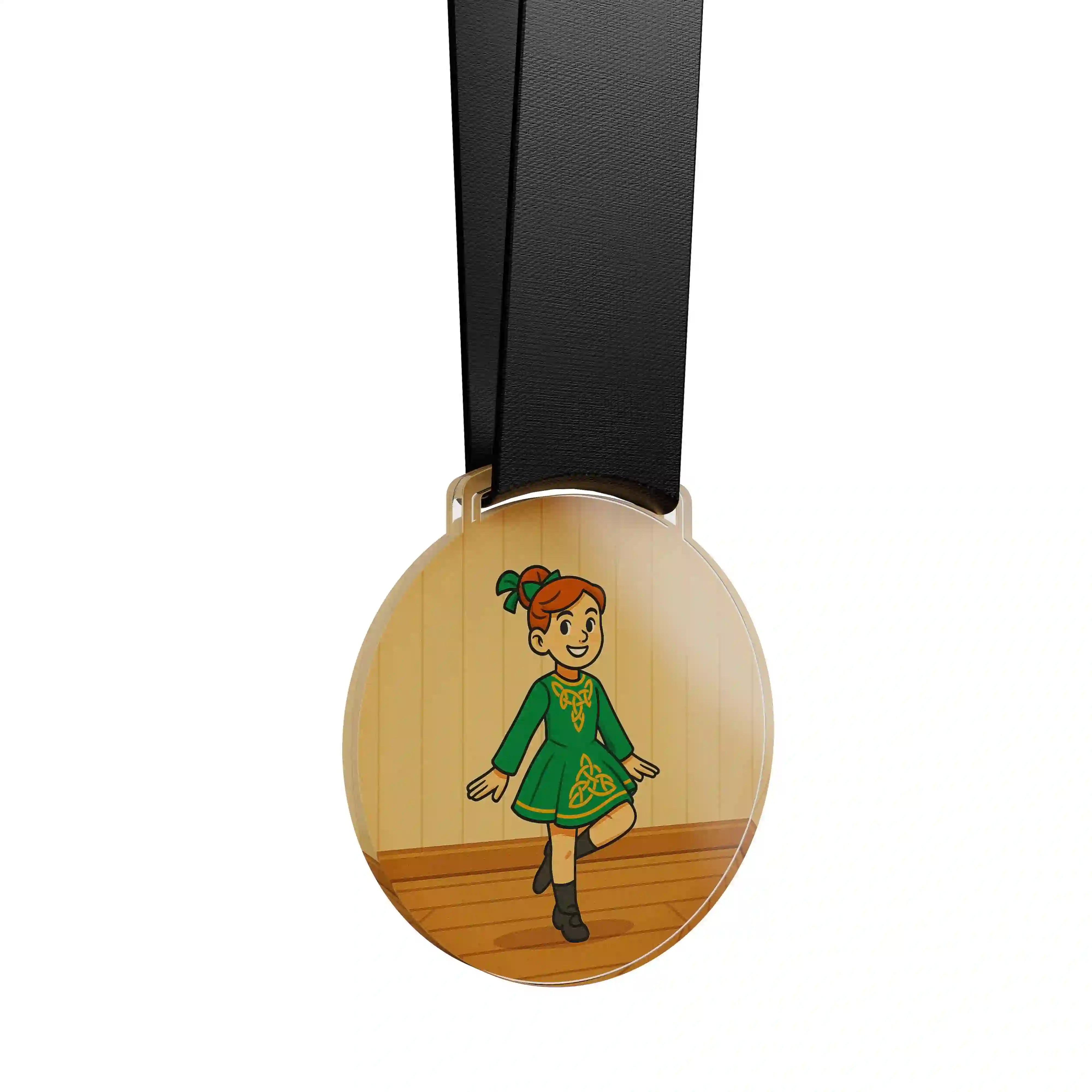 médaille acrylique d'une jeune fille faisant de la danse irlandaise