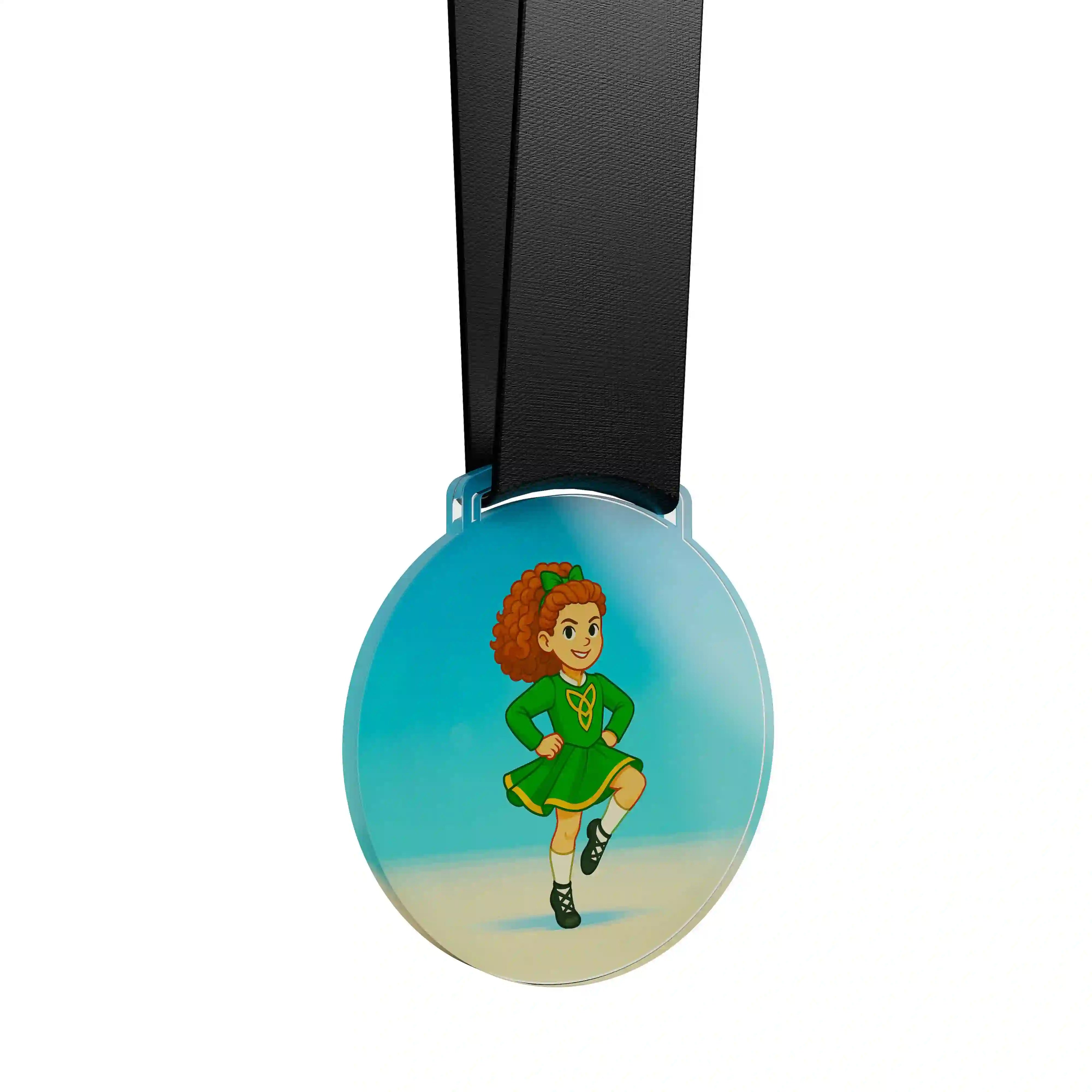 médaille acrylique d'une jeune fille faisant de la danse irlandaise