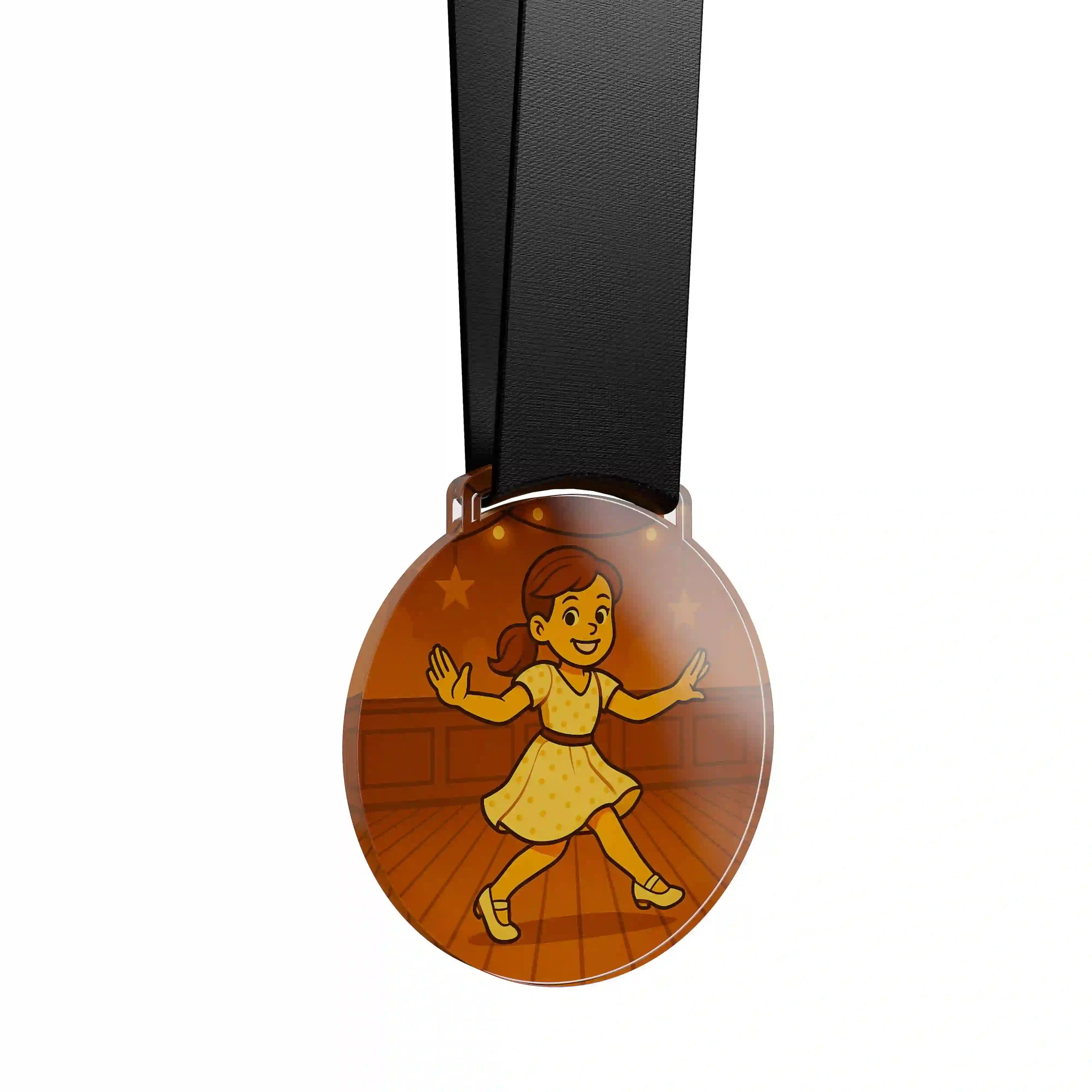 médaille acrylique d'une jeune fille faisant de la danse swing