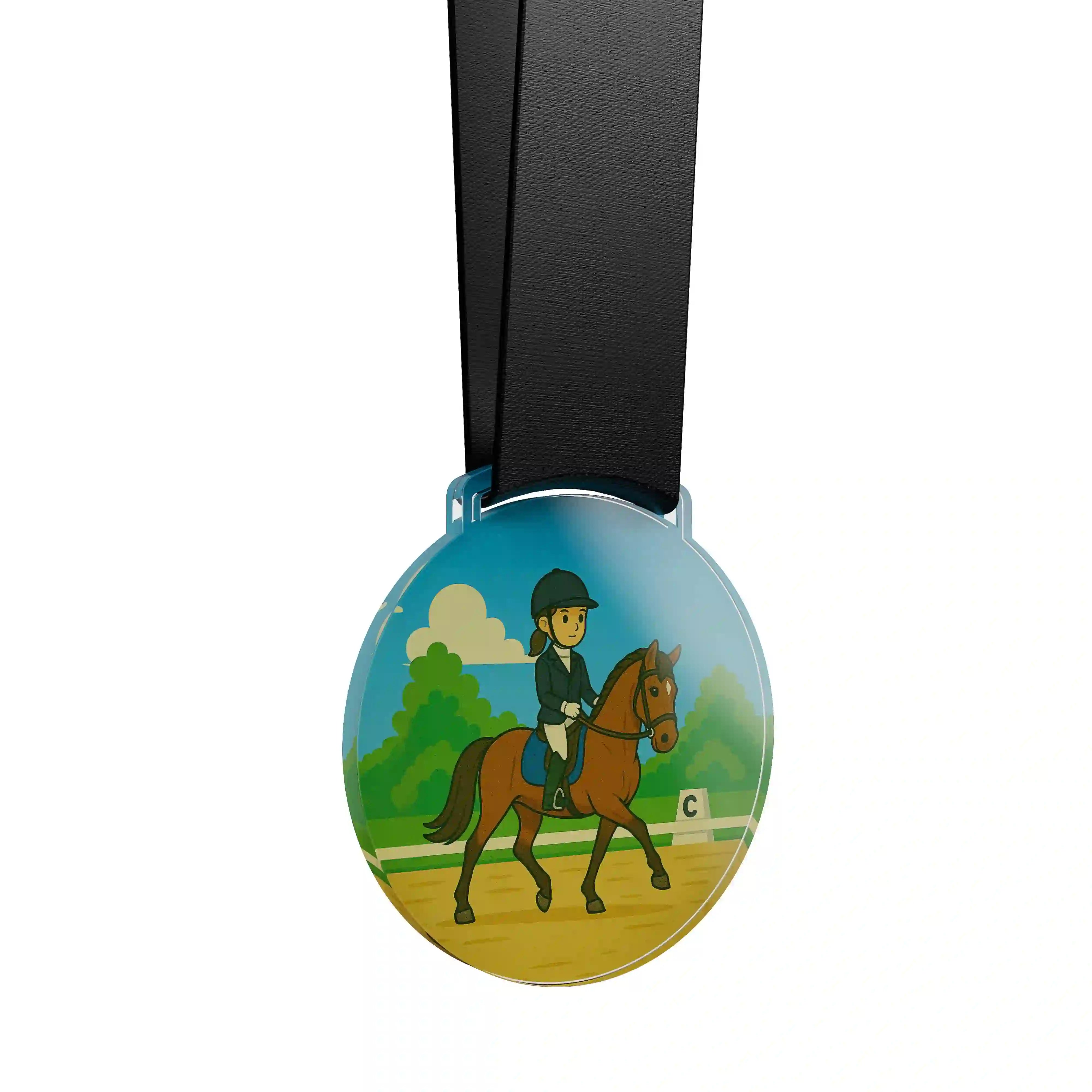 médaille acrylique d'une jeune fille faisant de l’équestre CCE