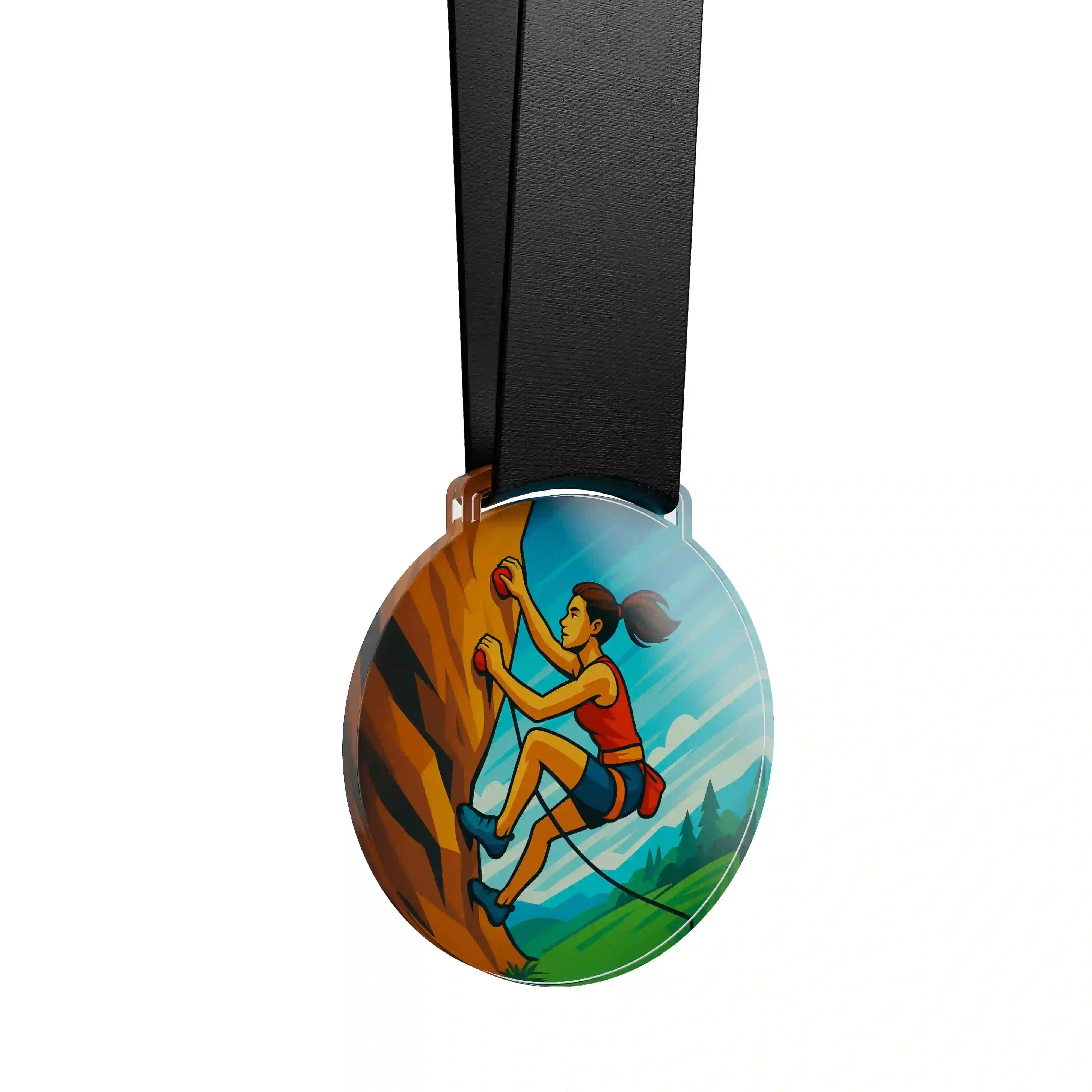 médaille acrylique d'une femme faisant de l'escalade