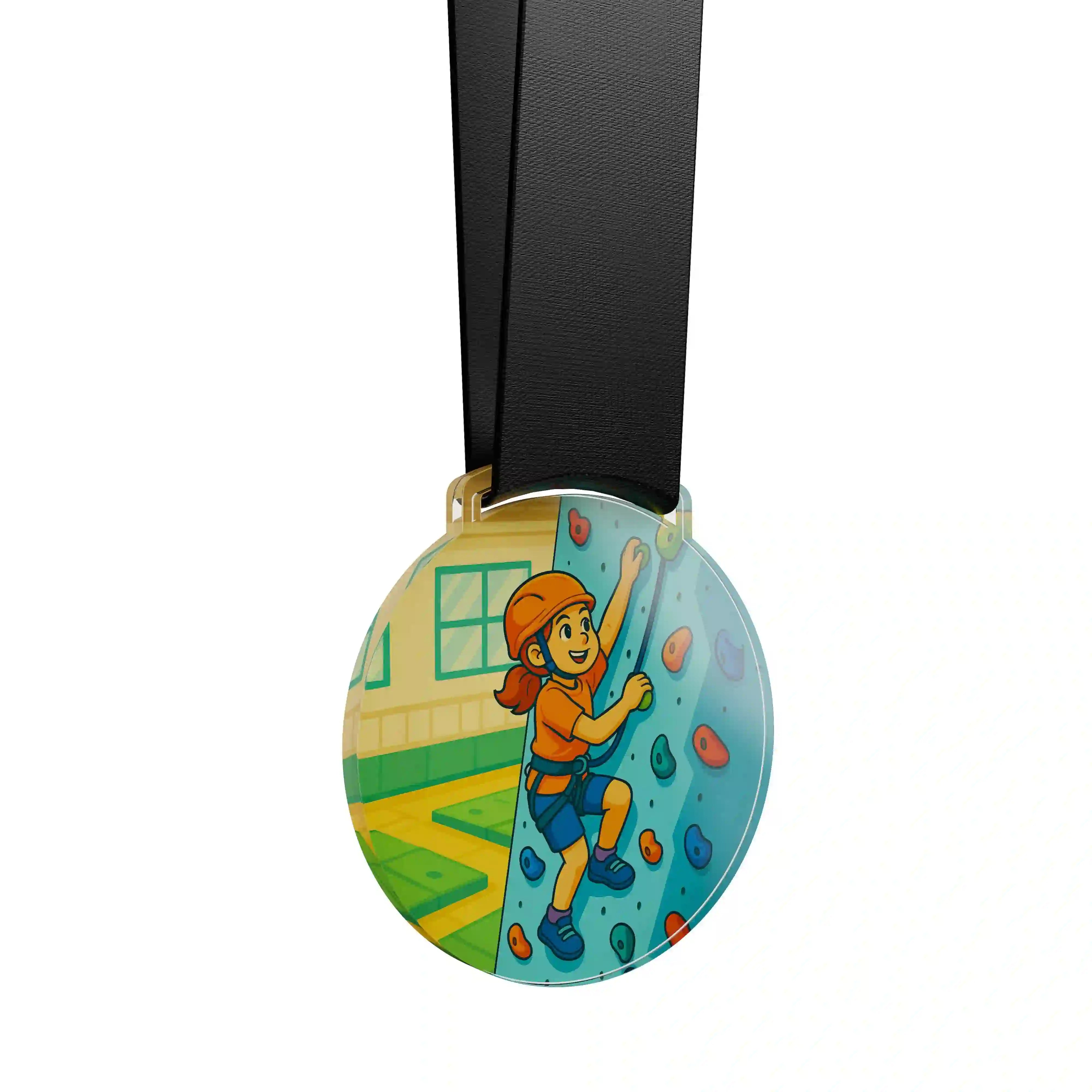 médaille acrylique d'une jeune fille faisant de l'escalade