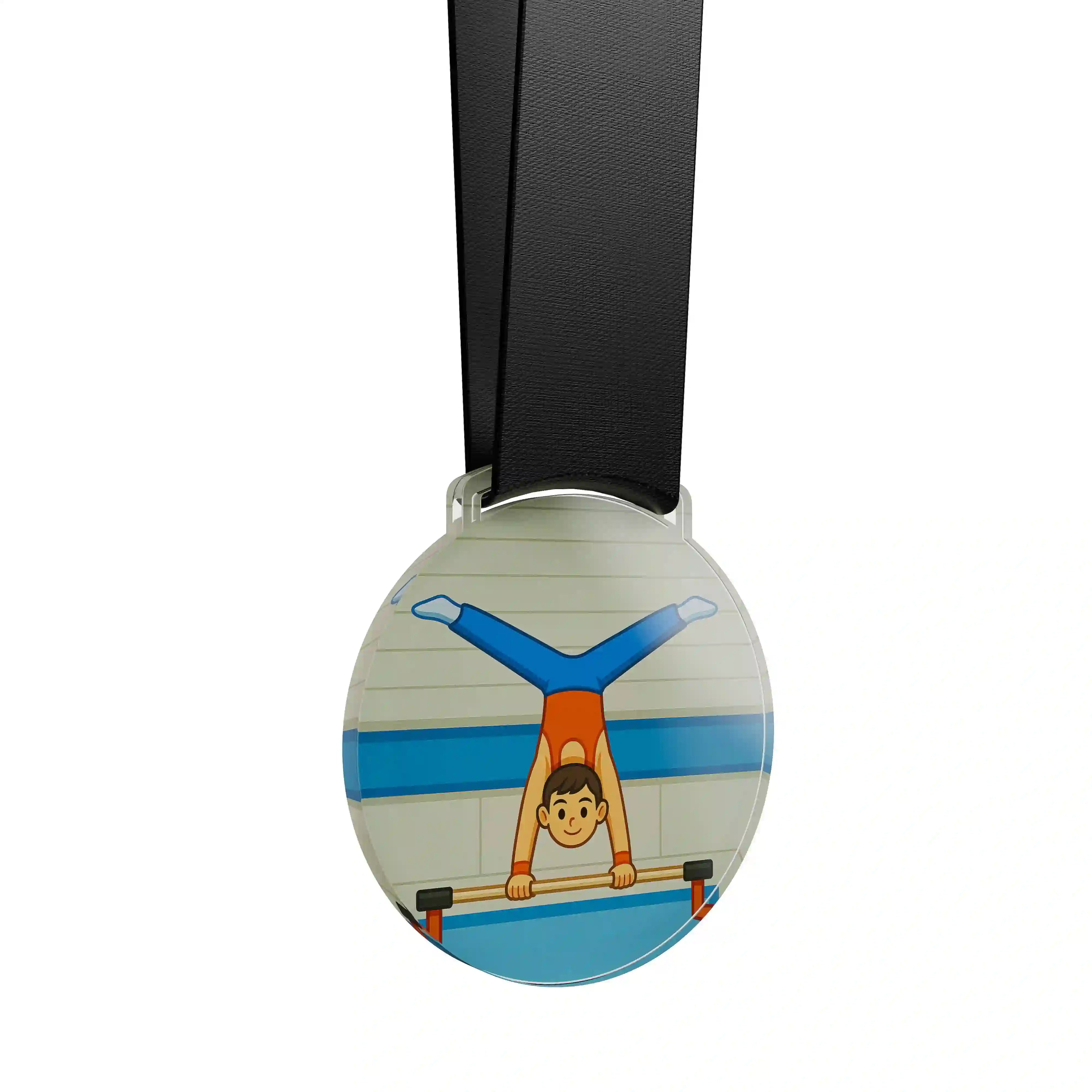 médaille acrylique d'un jeune garçon faisant de la gymnastique