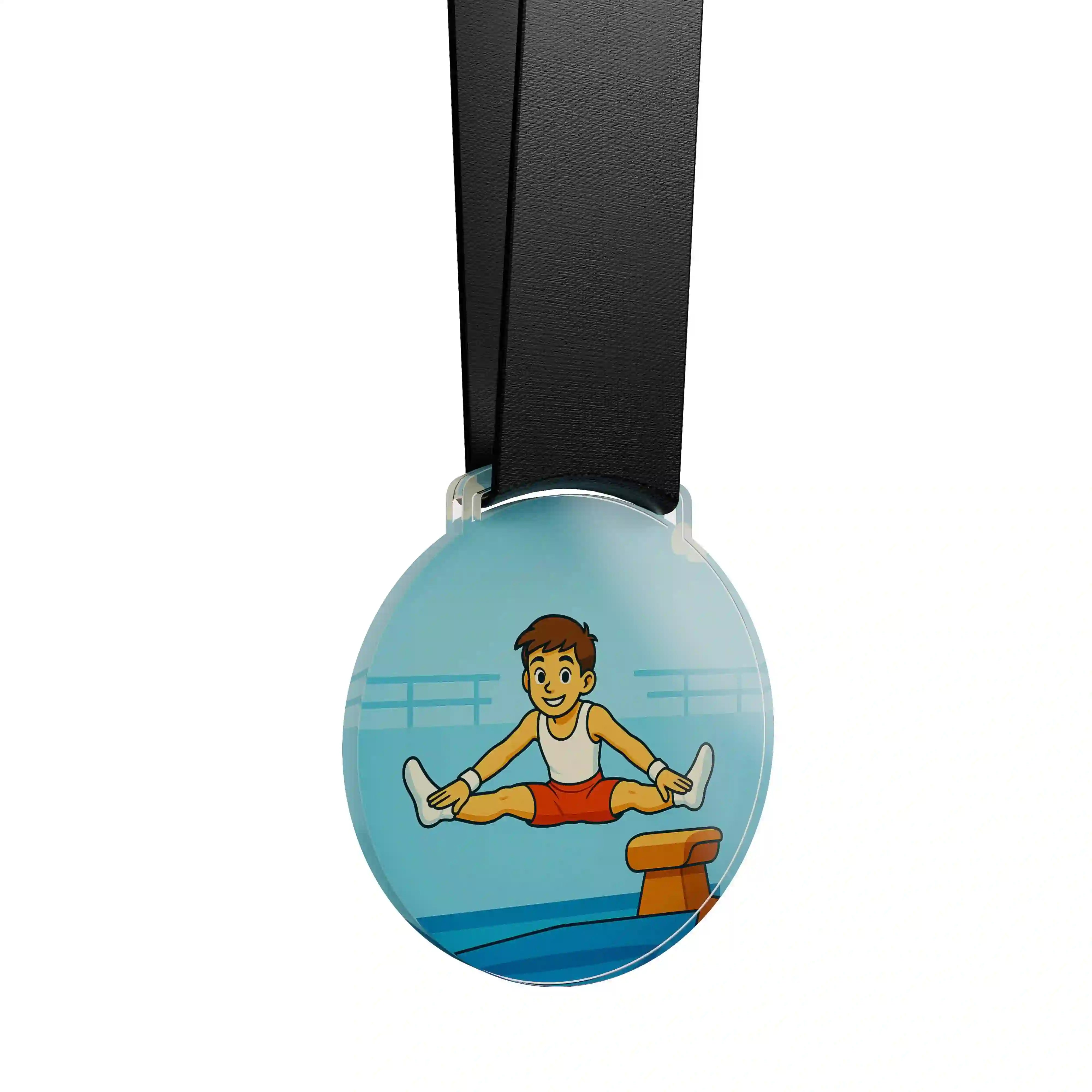 médaille acrylique d'un jeune garçon faisant de la gymnastique