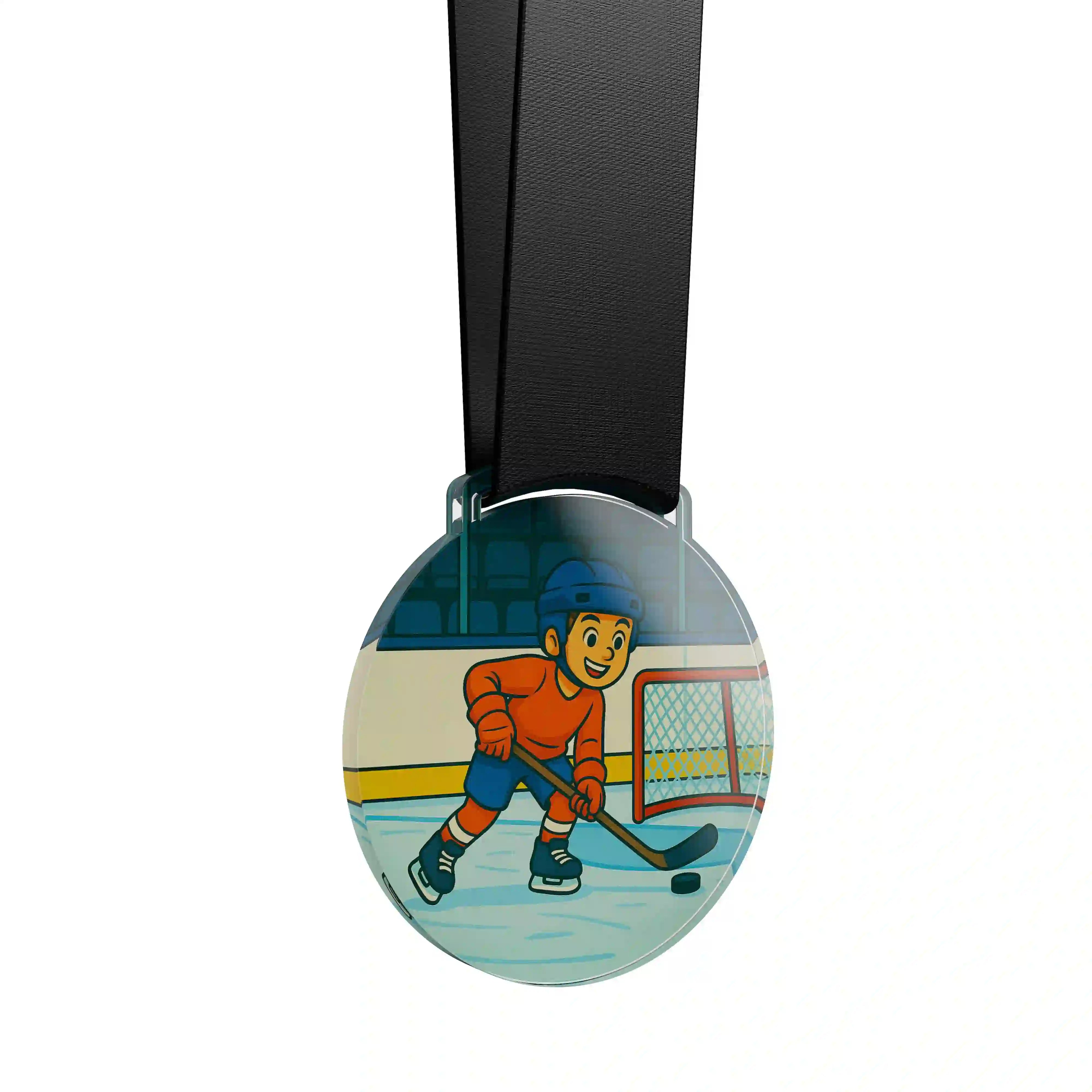 médaille acrylique d'un jeune garçon faisant du hockey sur glace