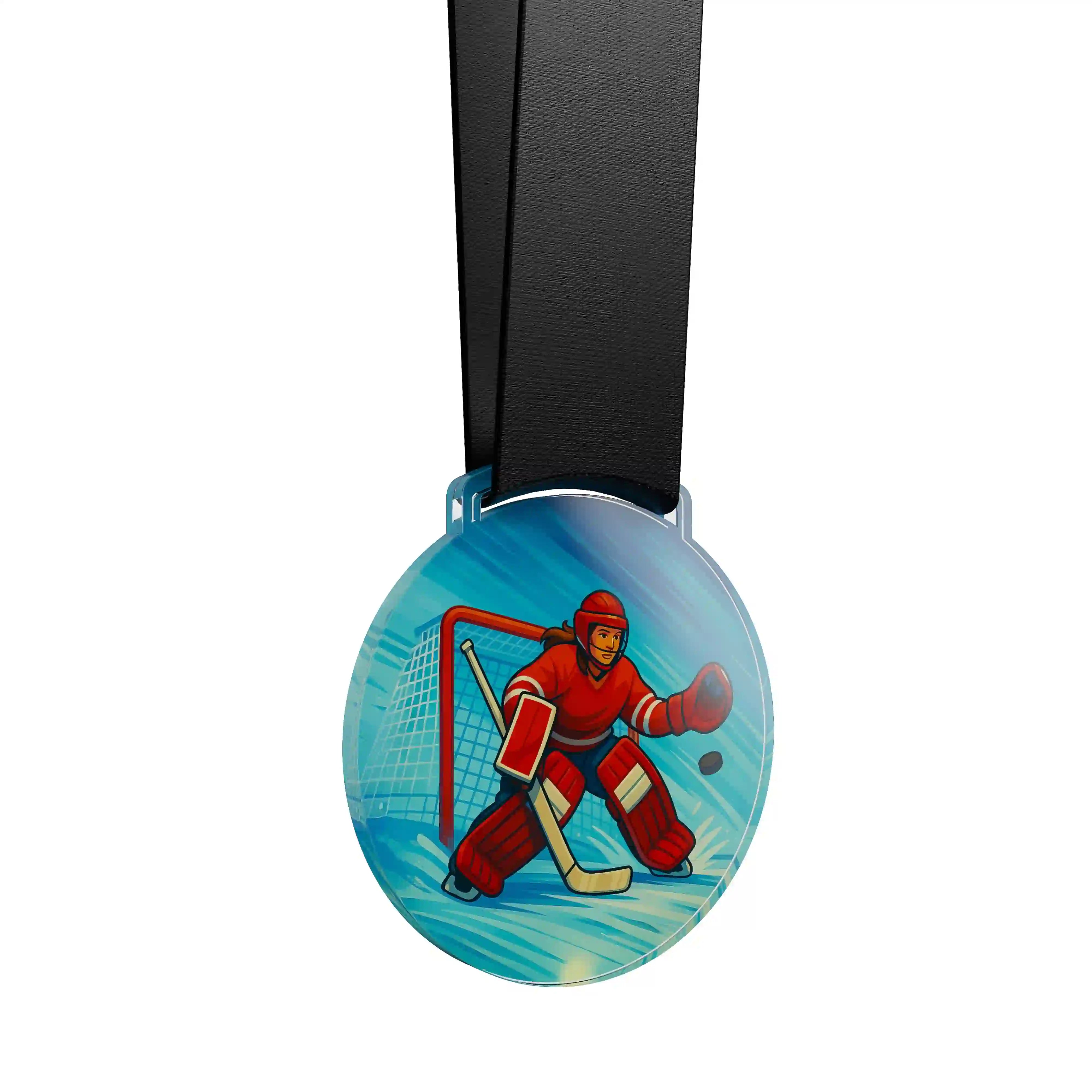 médaille acrylique d'une femme faisant du hockey sur glace