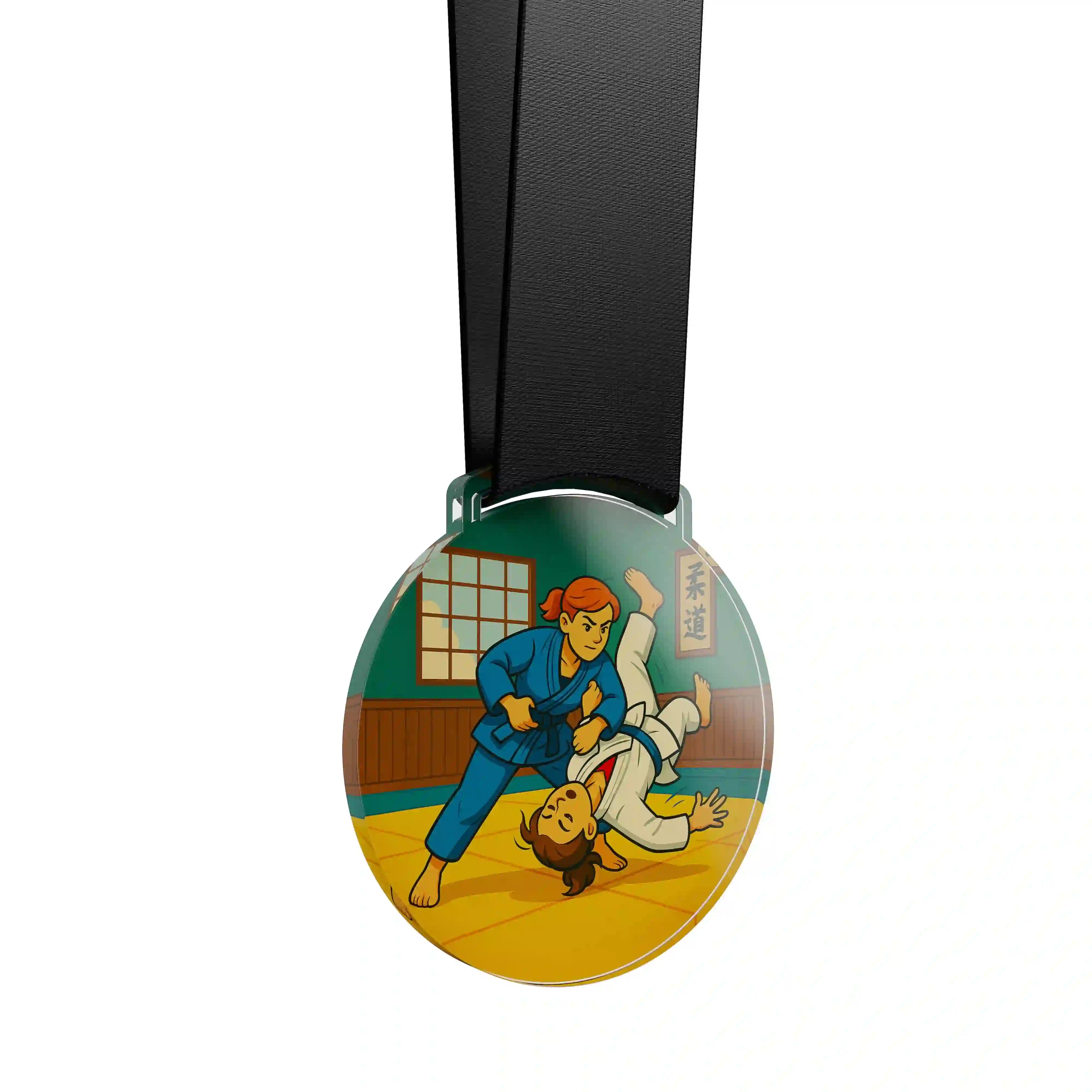 médaille acrylique de femmes faisant du judo