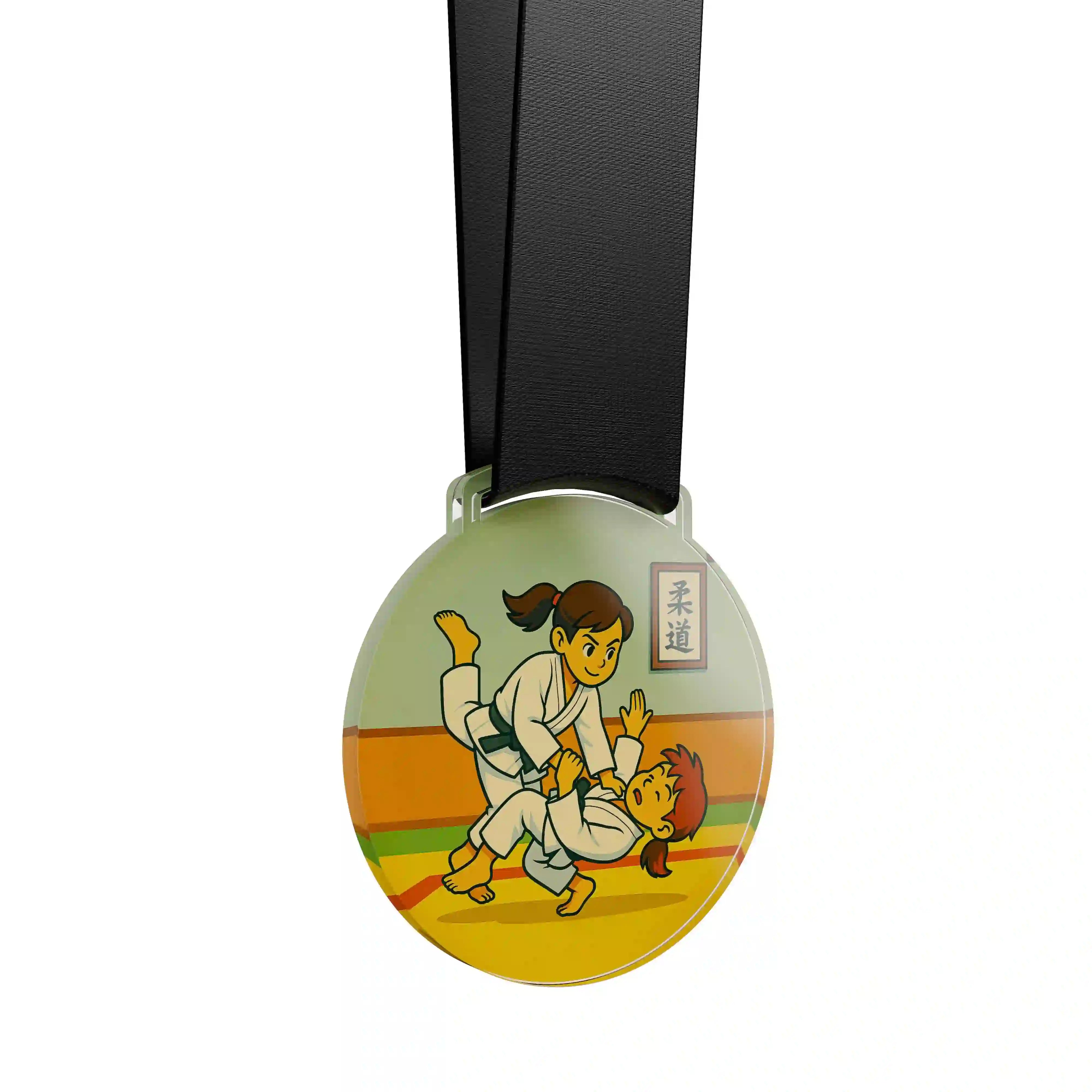 médaille acrylique de jeunes filles faisant du judo