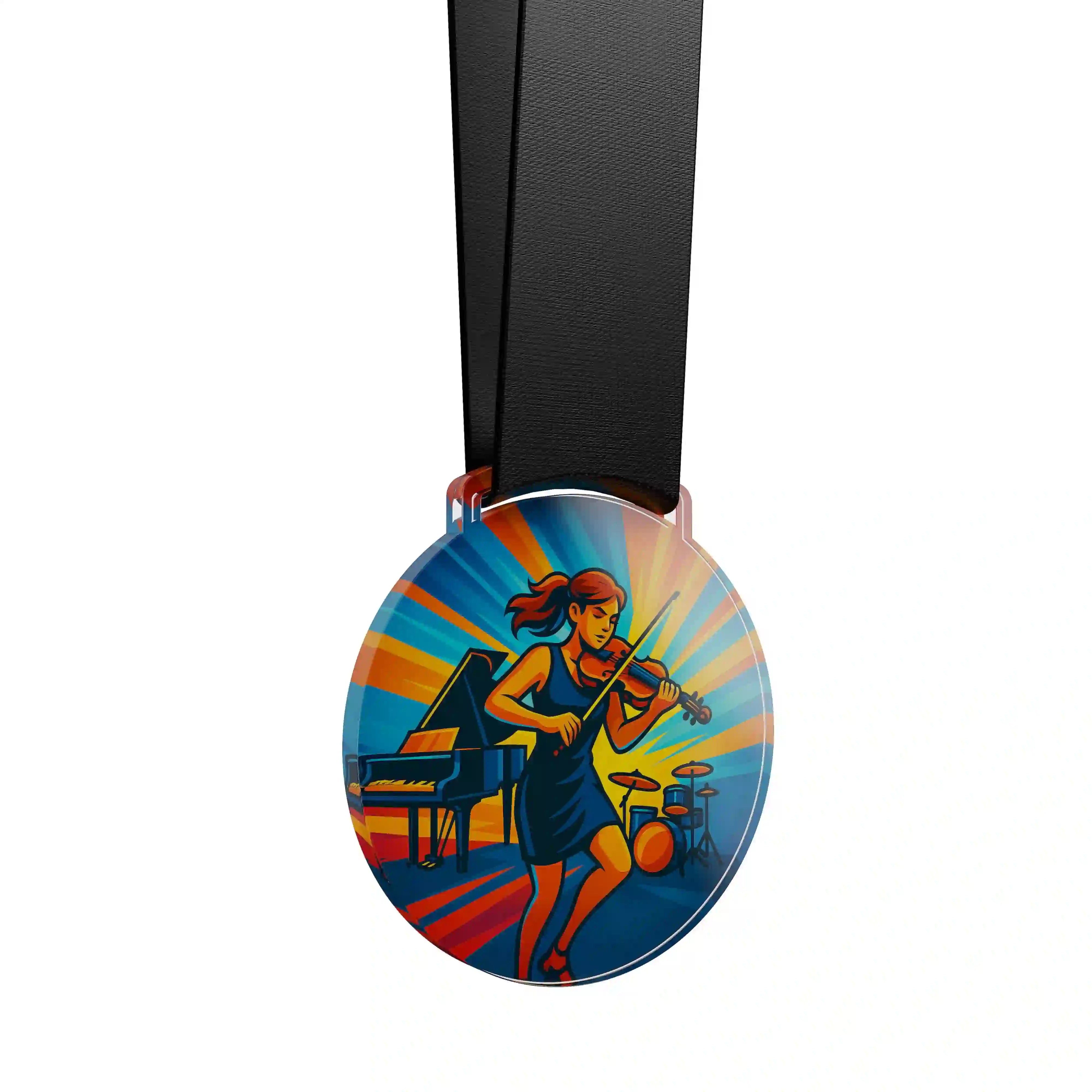 médaille acrylique d'une femme faisant de la musique