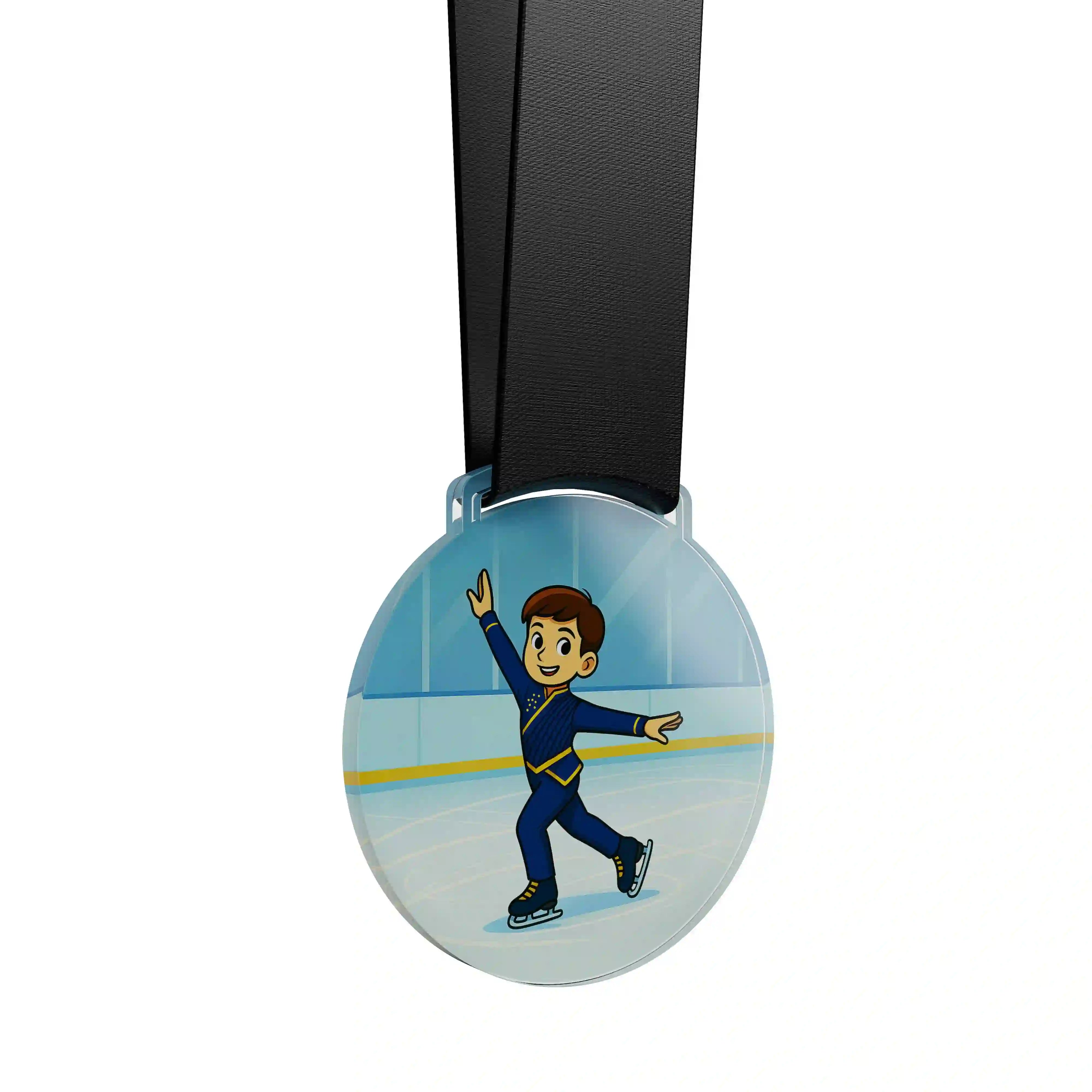 médaille acrylique d'un jeune garçon faisant du patinage artistique