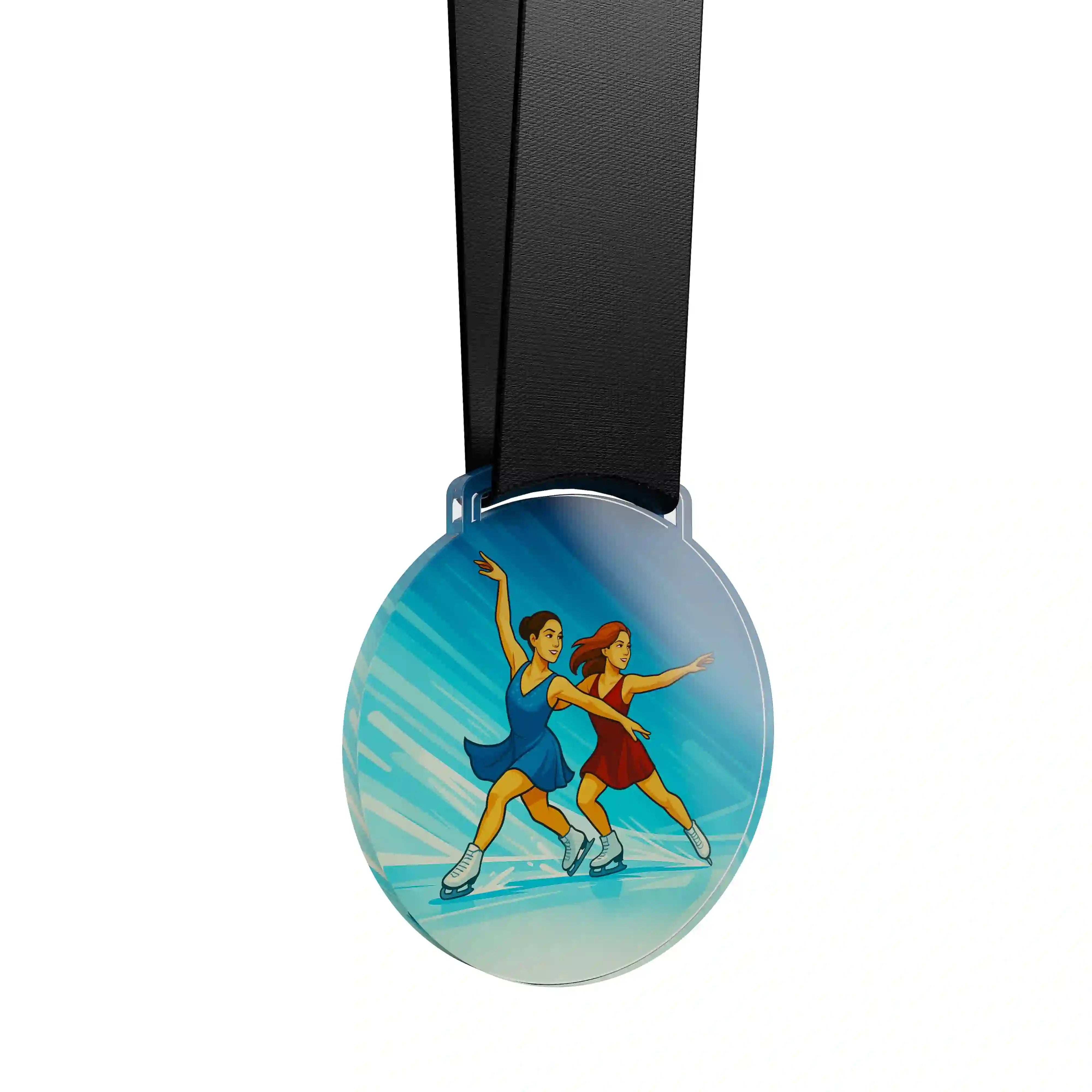 médaille acrylique de deux femmes faisant du patinage artistique