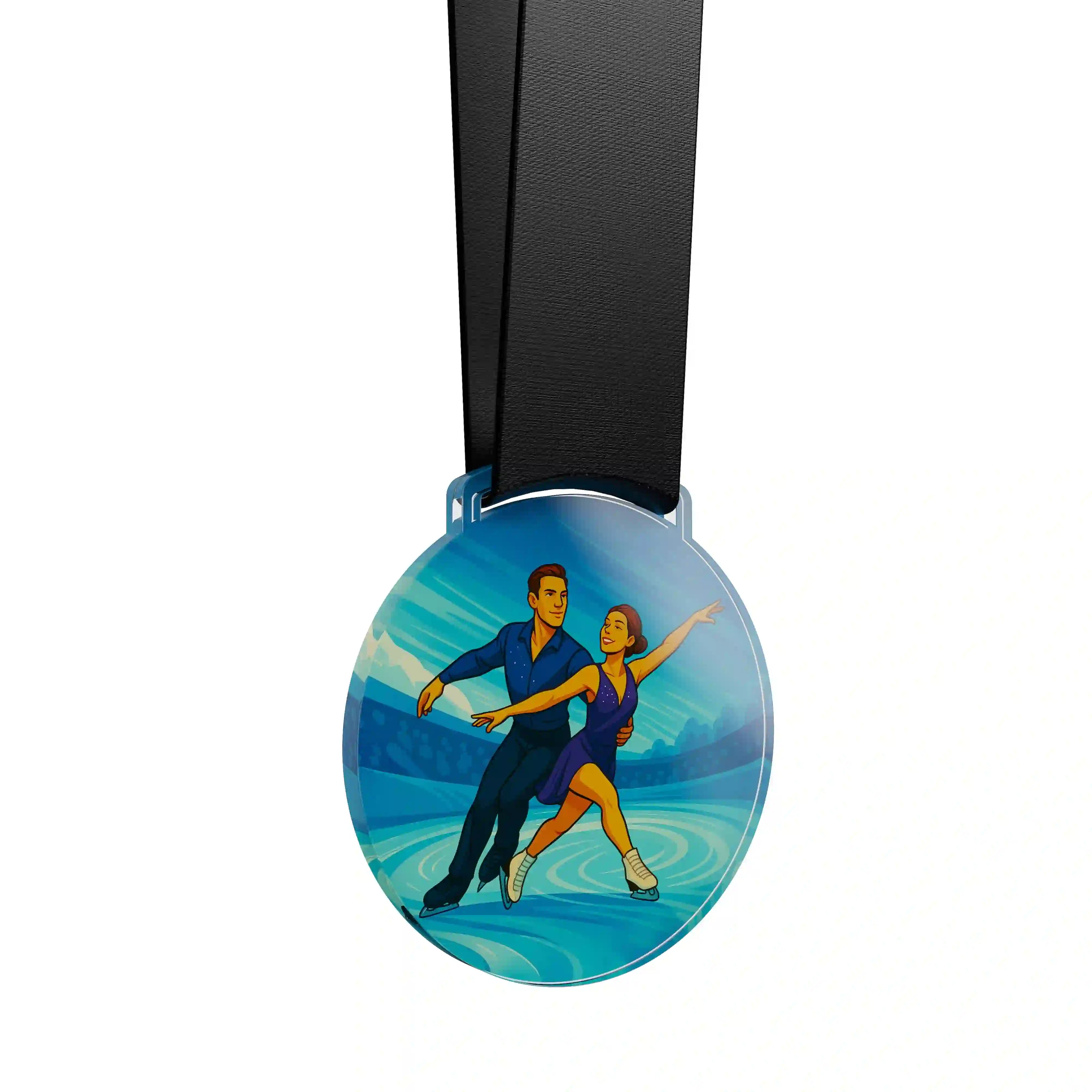 médaille acrylique d'un duo adultes faisant du patinage artistique