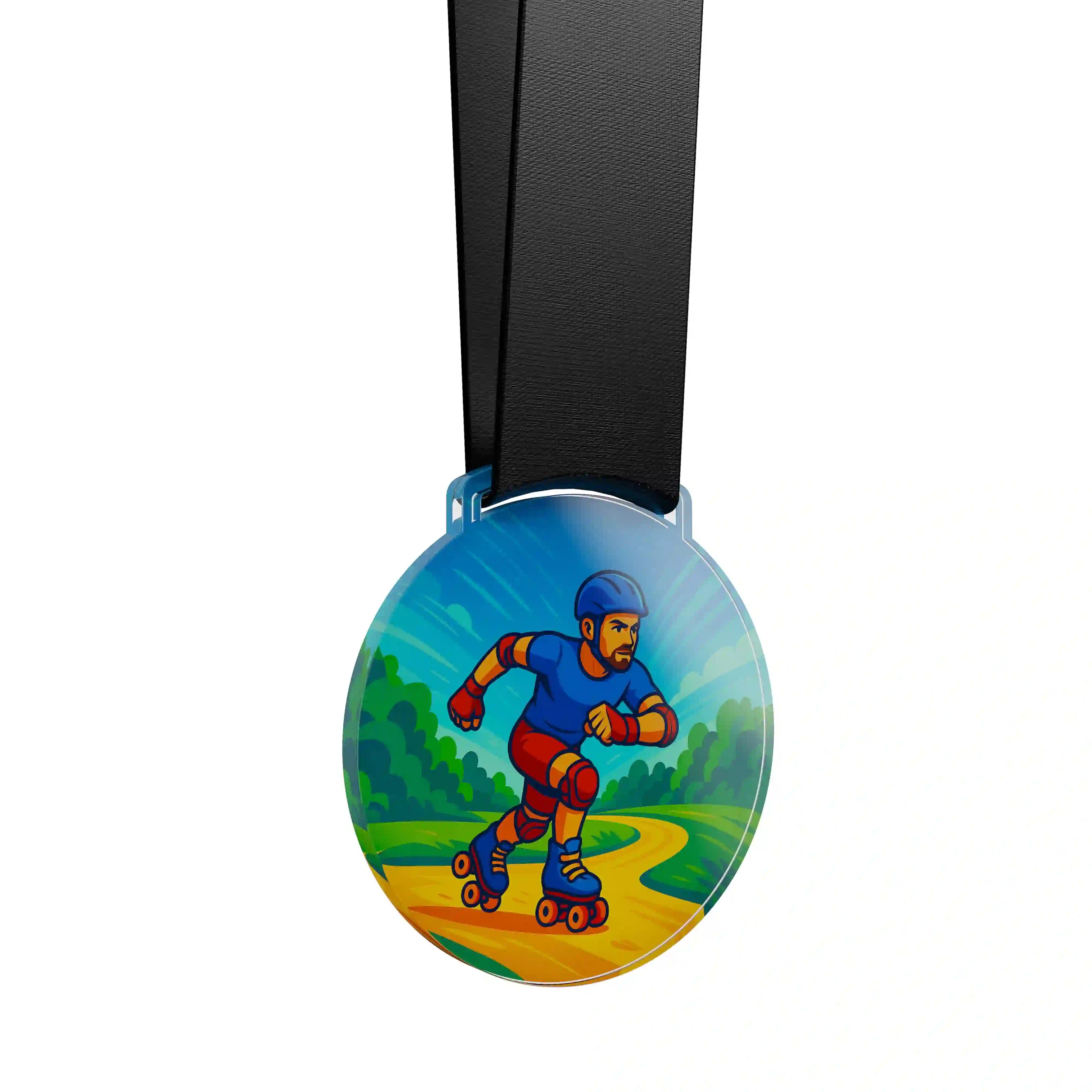 médaille acrylique d'un homme faisant du patin