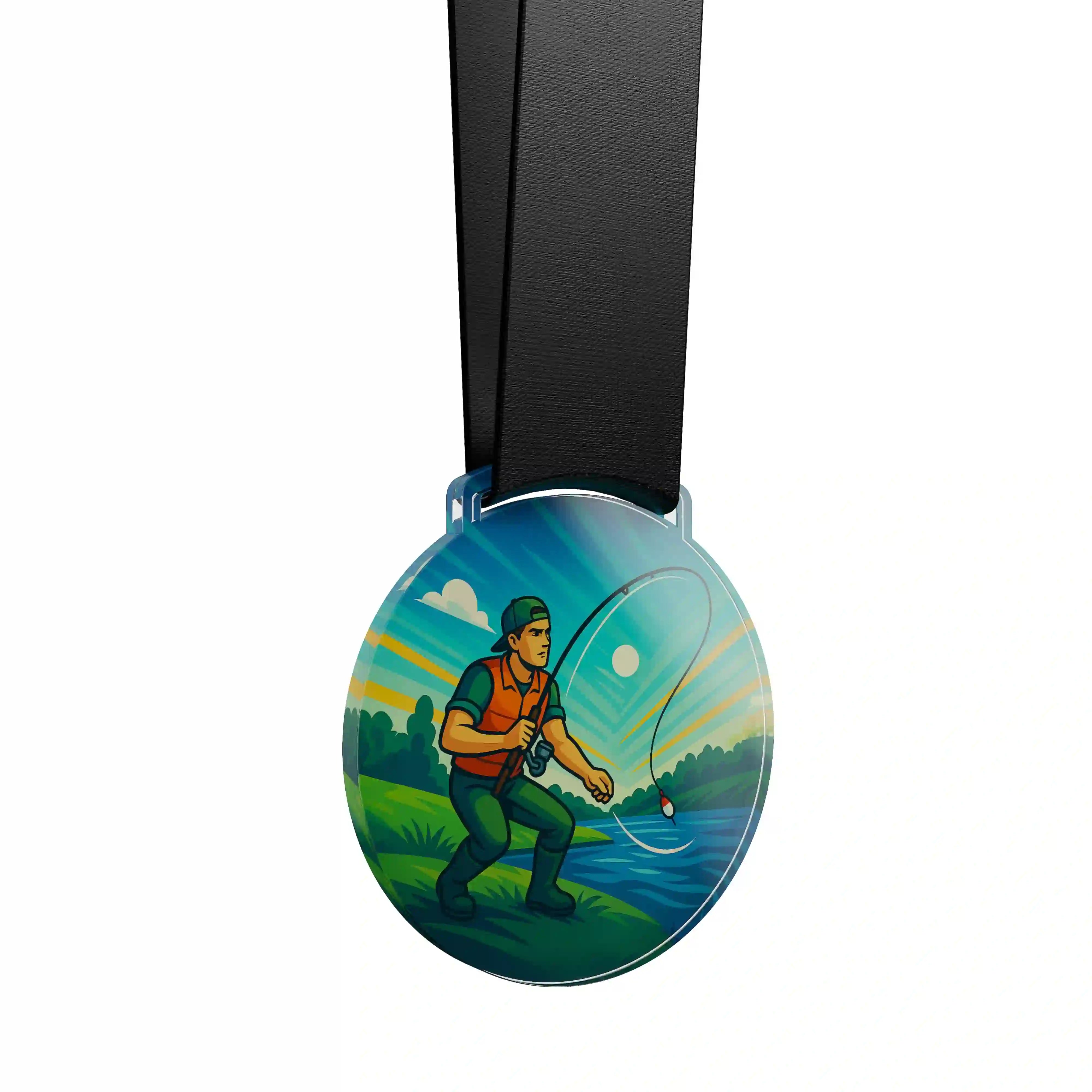 médaille acrylique d'un homme qui pêche