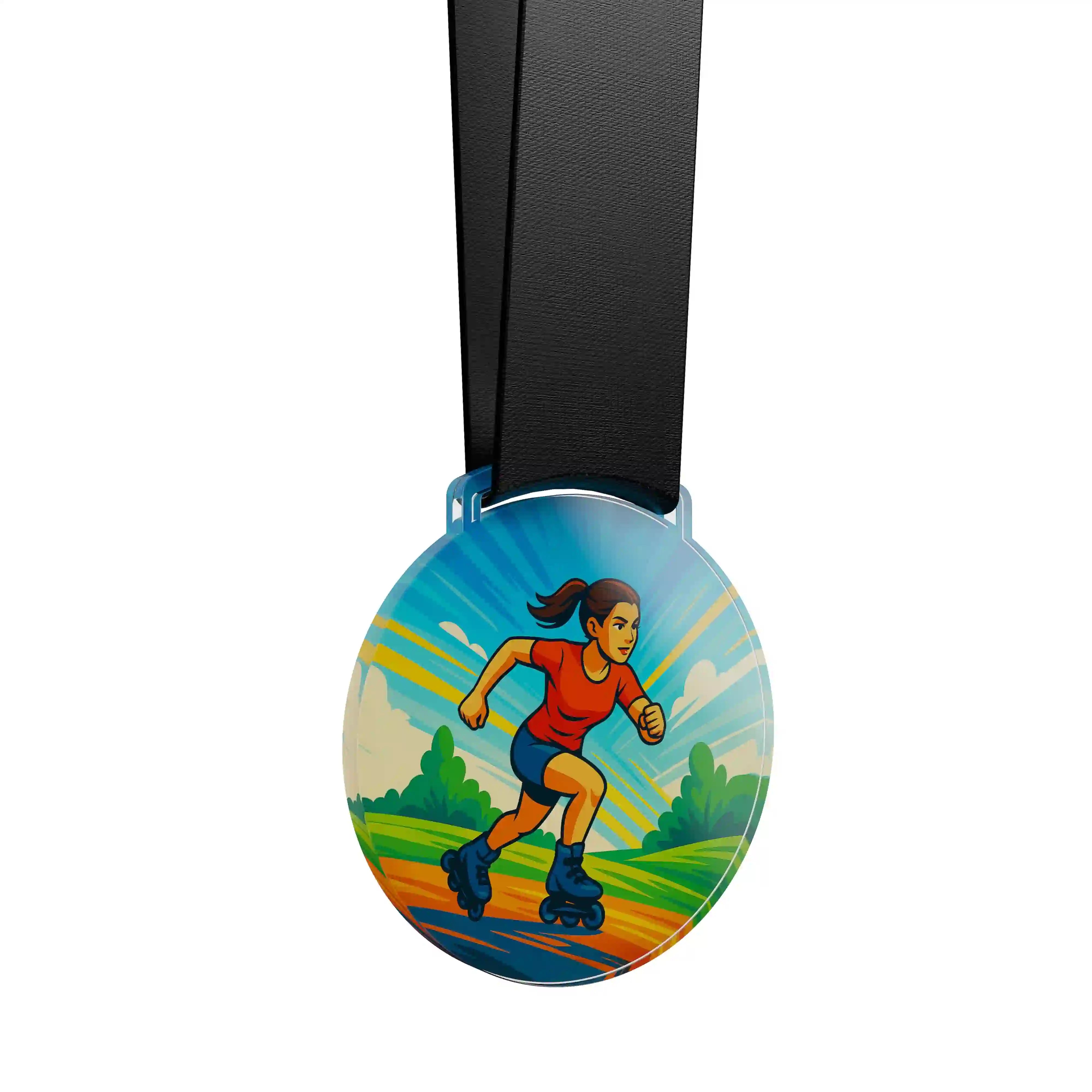 médaille acrylique d'une femme faisant du roller