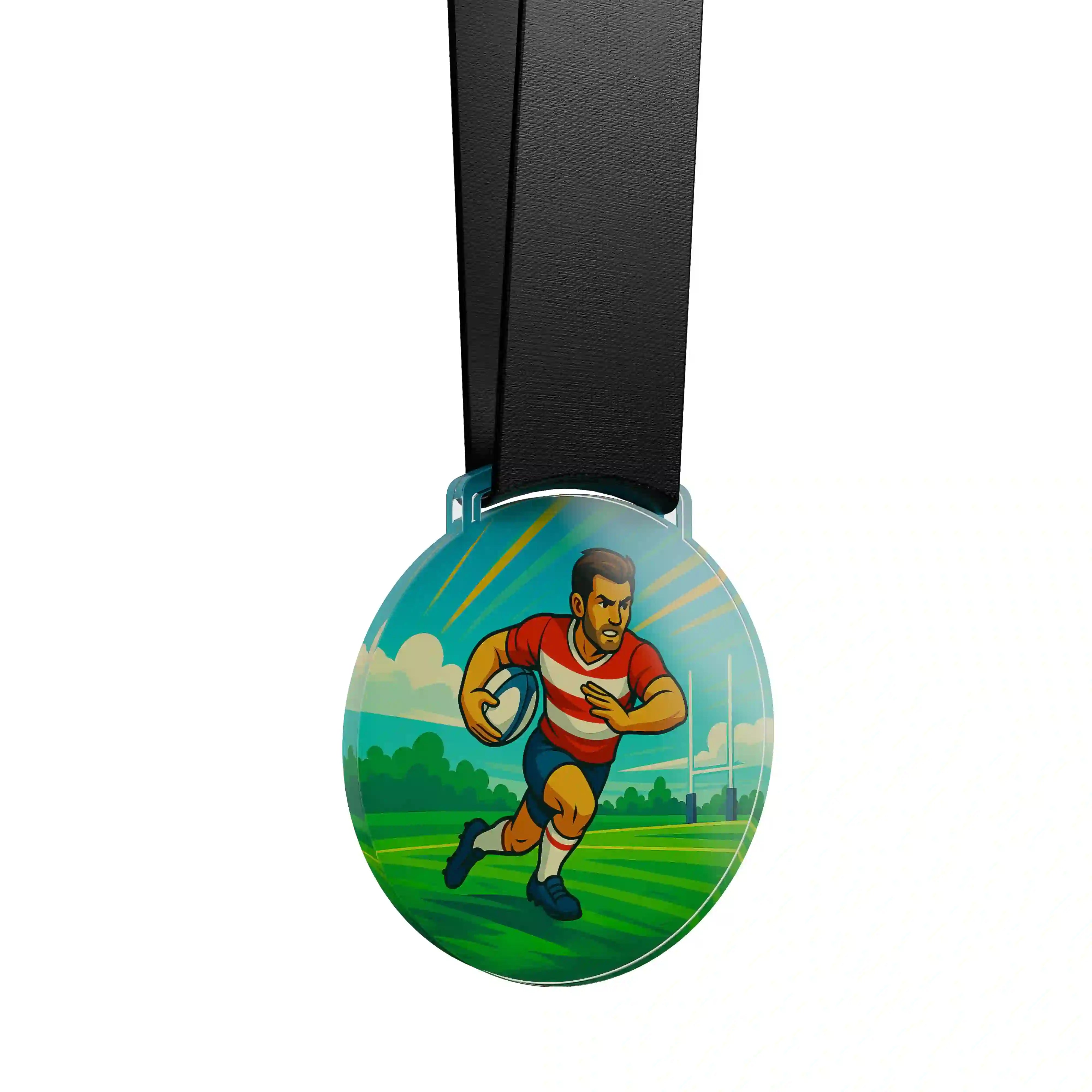 médaille acrylique d'un homme faisant du rugby