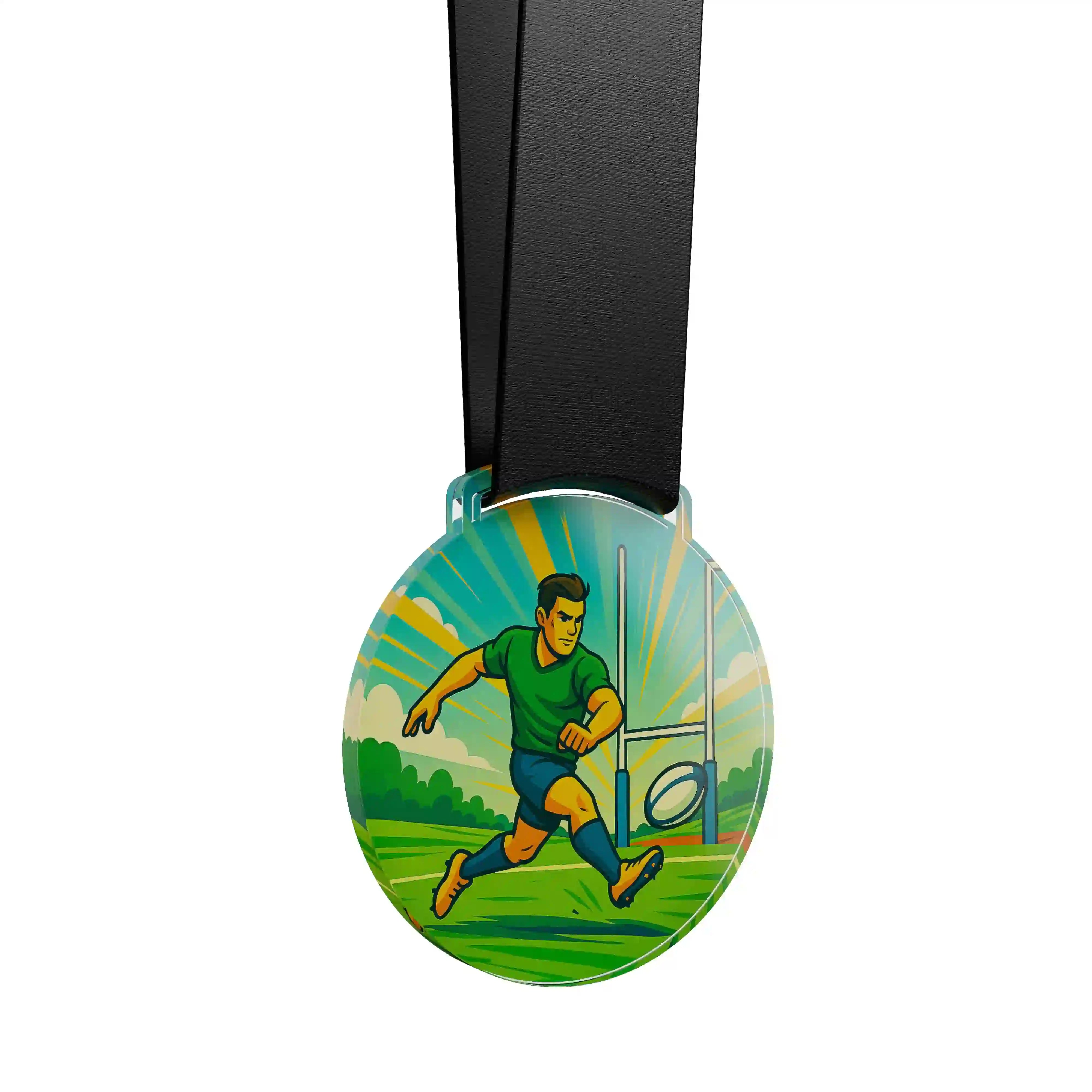 médaille acrylique d'un homme faisant du rugby