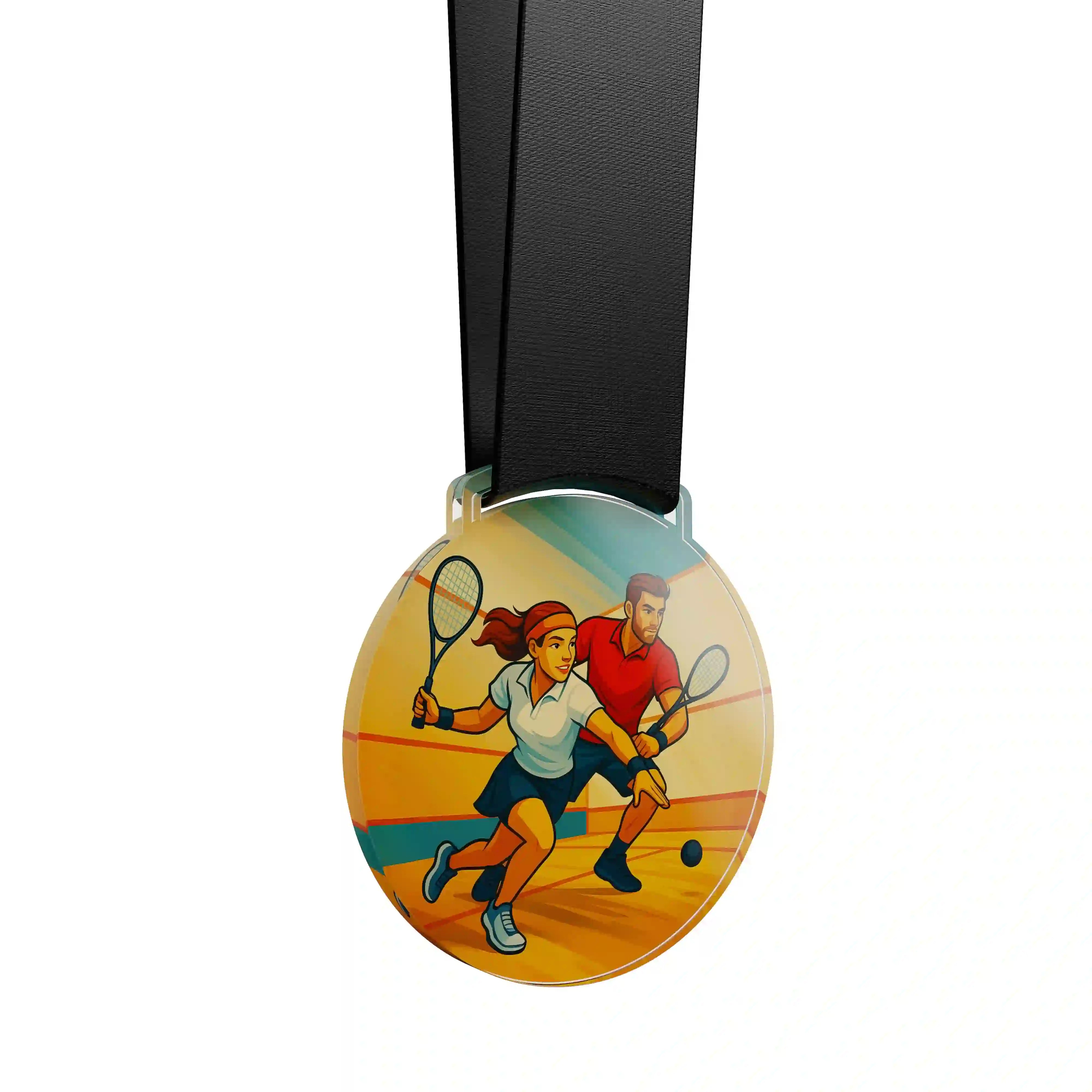 médaille acrylique d'un duo adultes faisant du squash