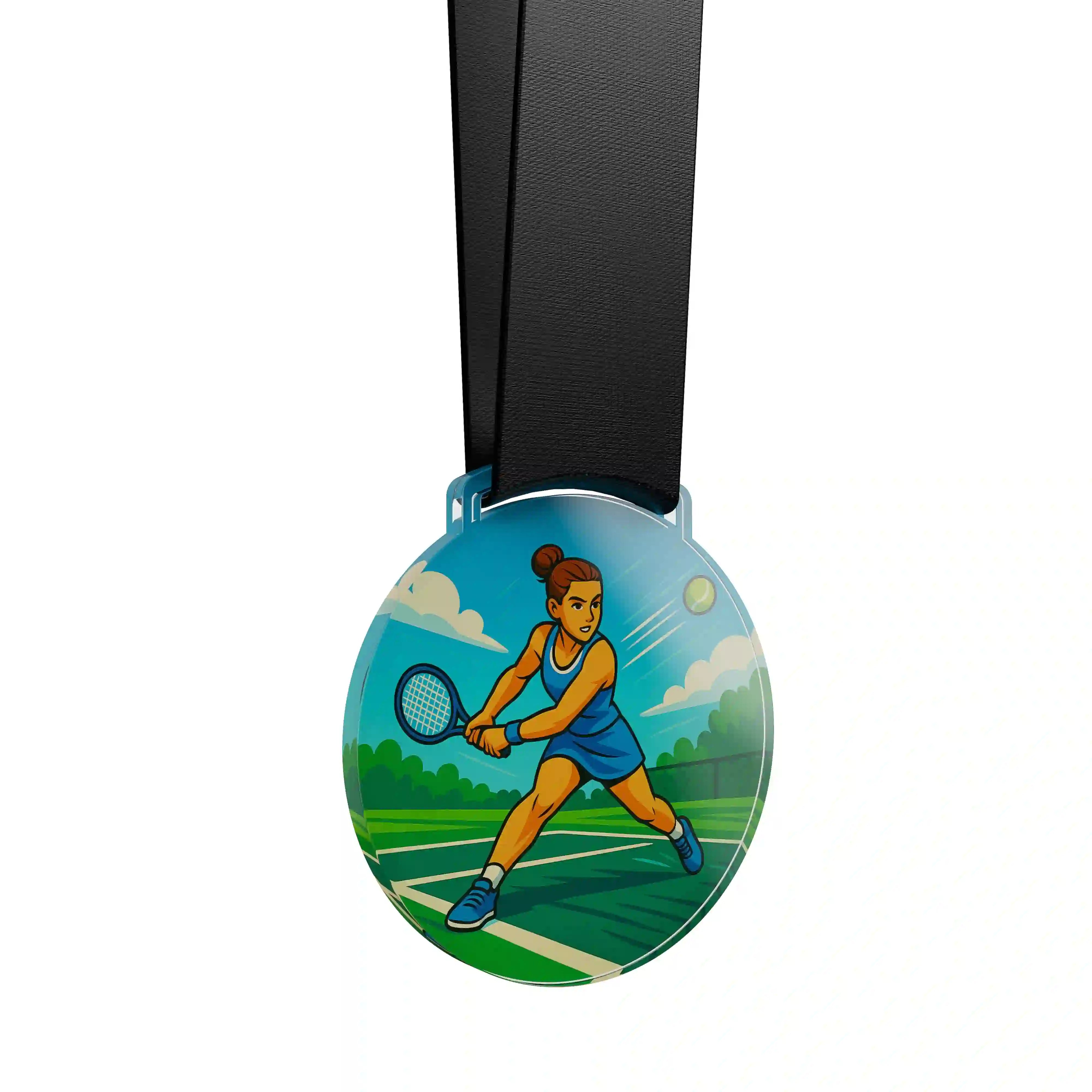 médaille acrylique d'un femme faisant du tennis