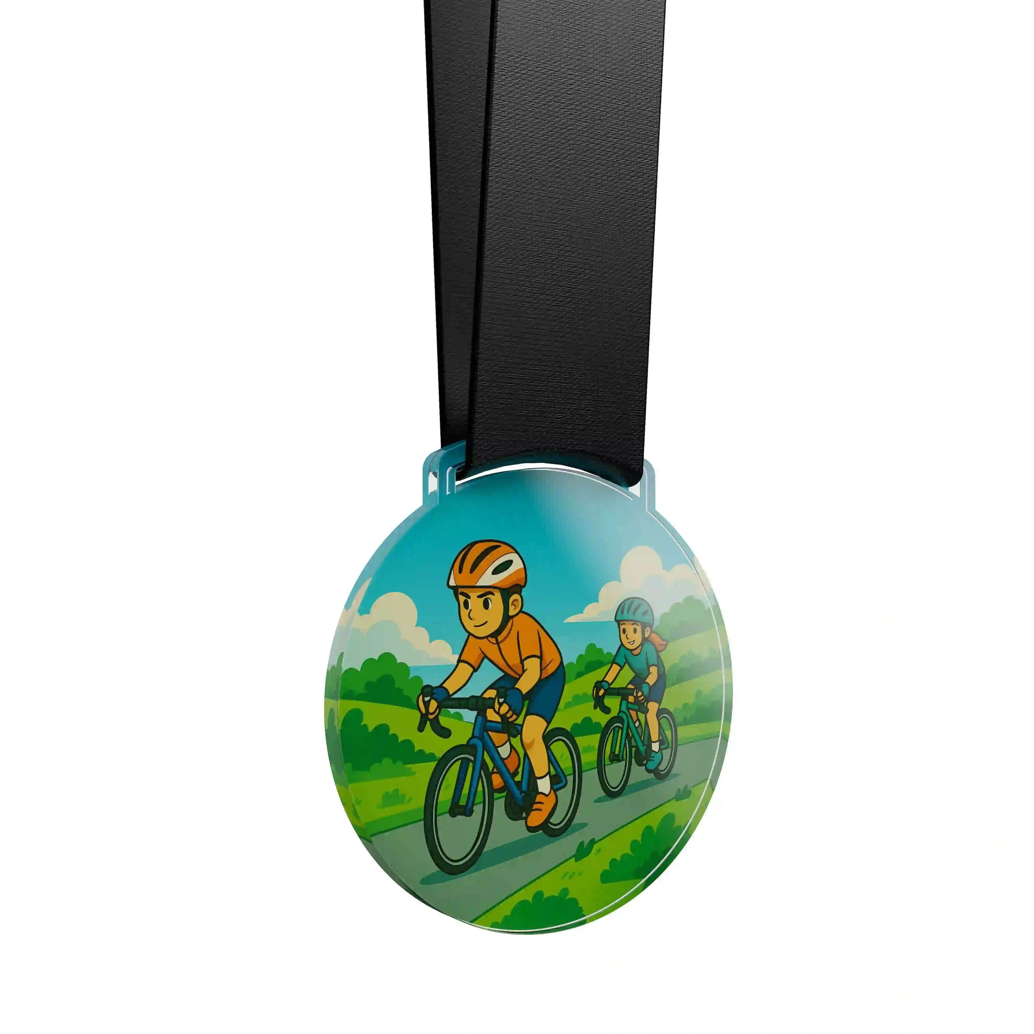 médaille acrylique d'enfants faisant du vélo de route