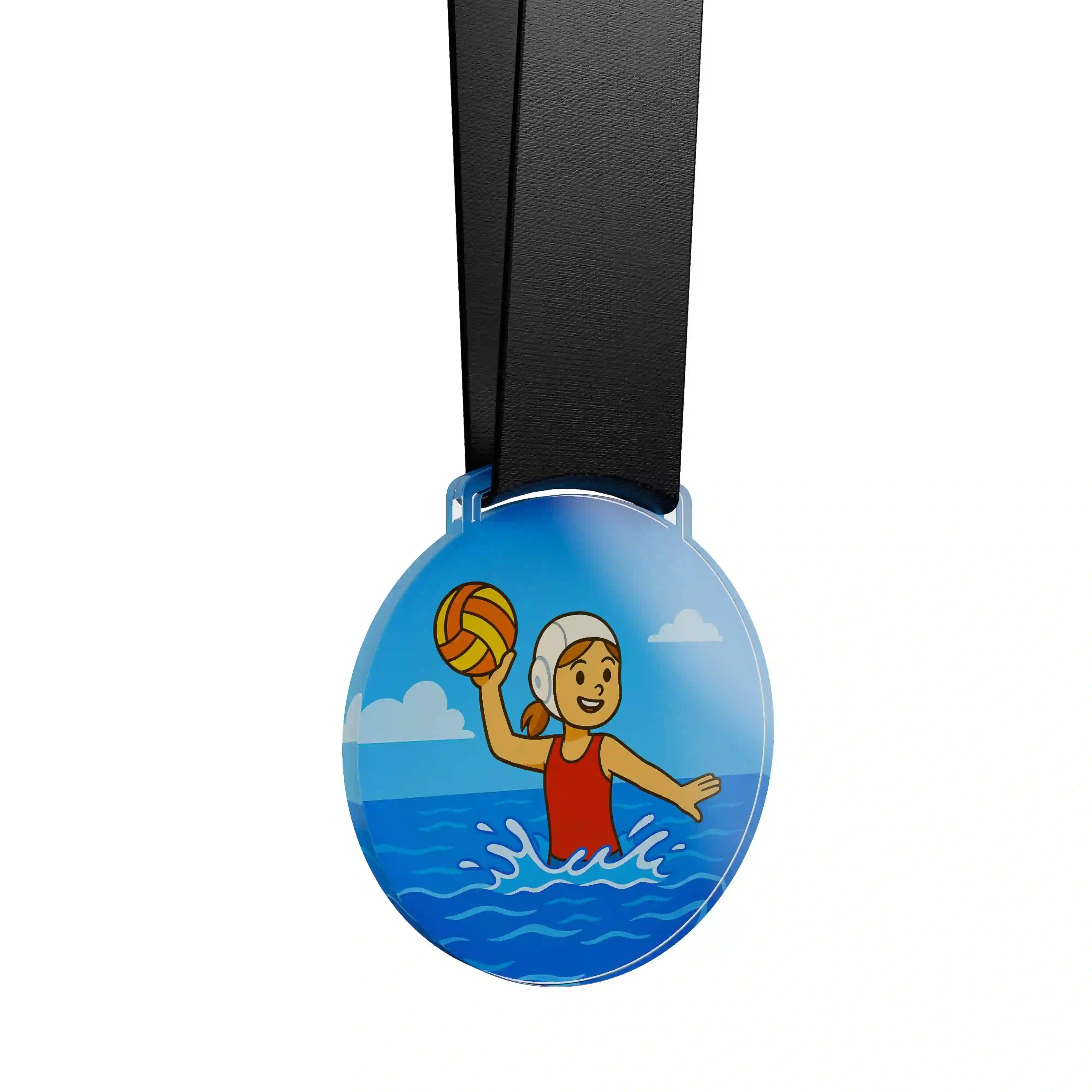 Médaille acrylique d'une jeune fille faisant du water polo