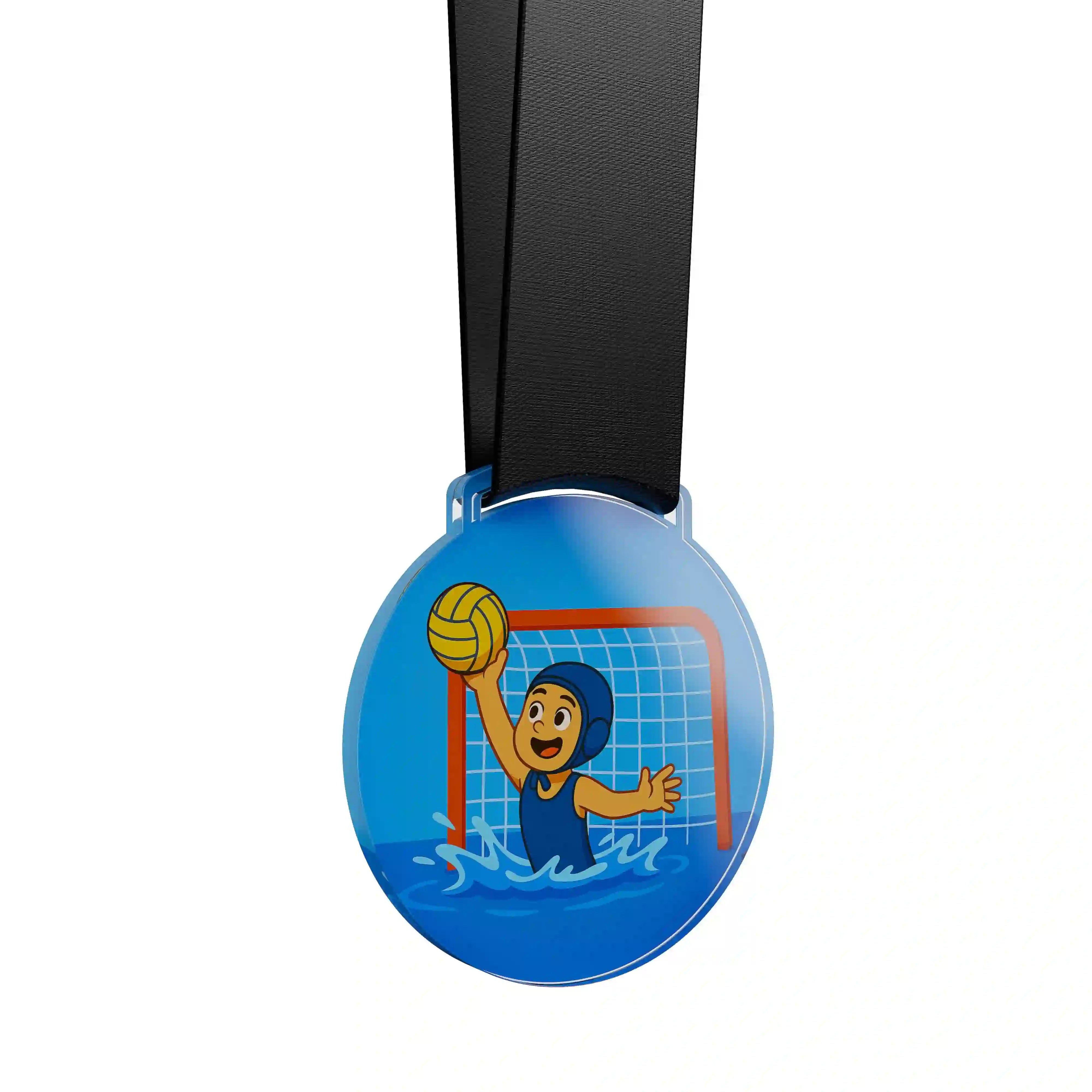 médaille acrylique d'un jeune garçon faisant du water polo