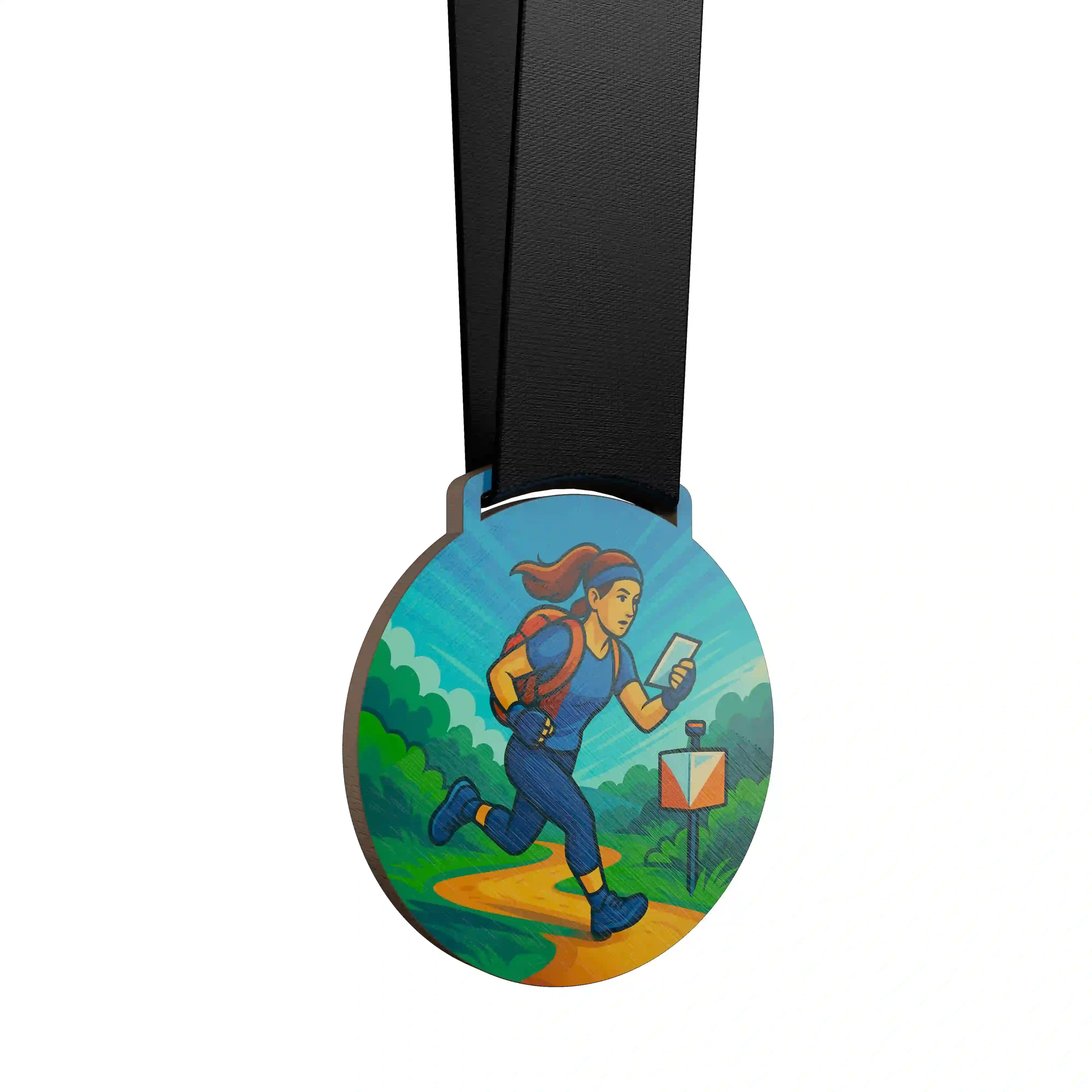 Femme faisant une course d'orientation