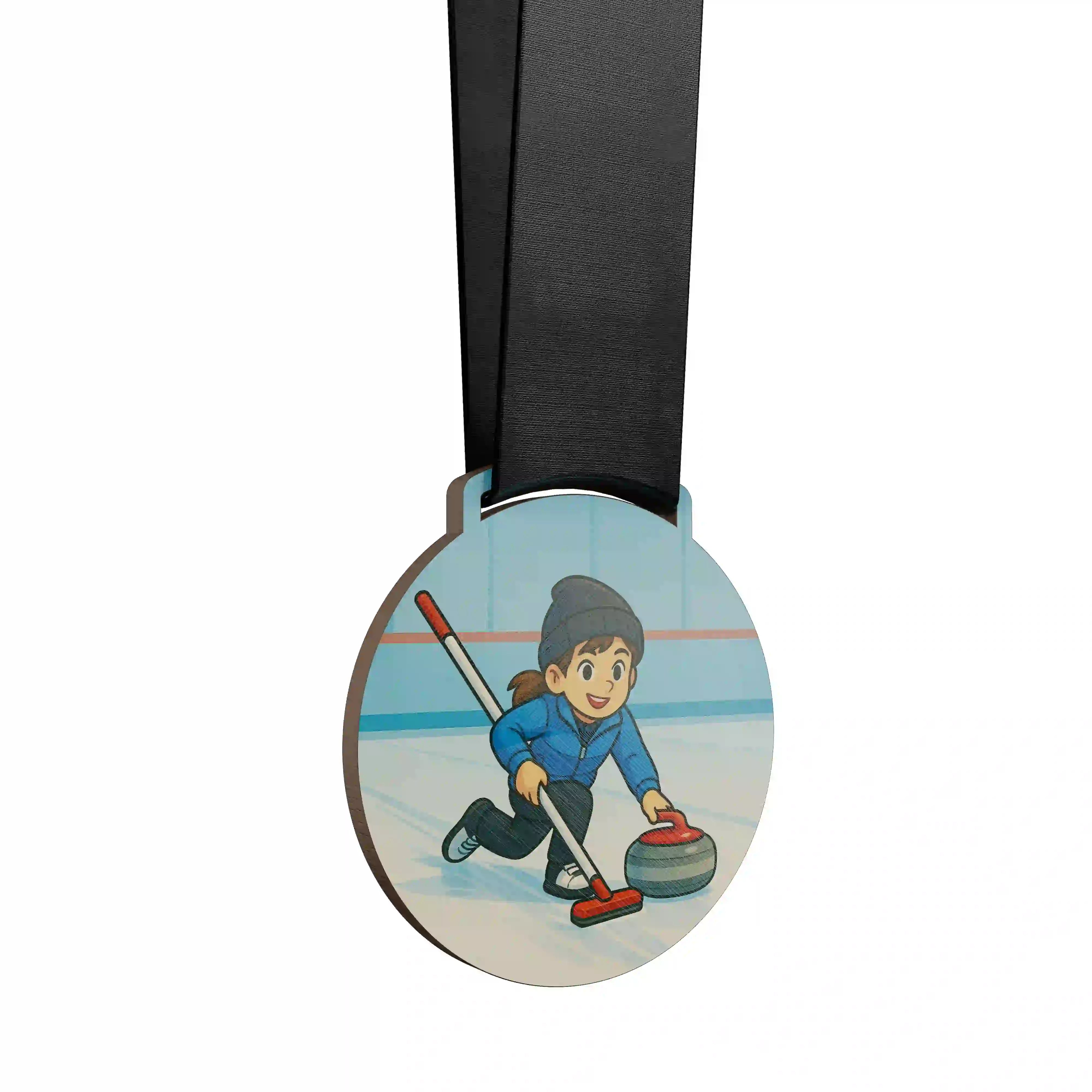 Petite fille jouant au curling sur glace