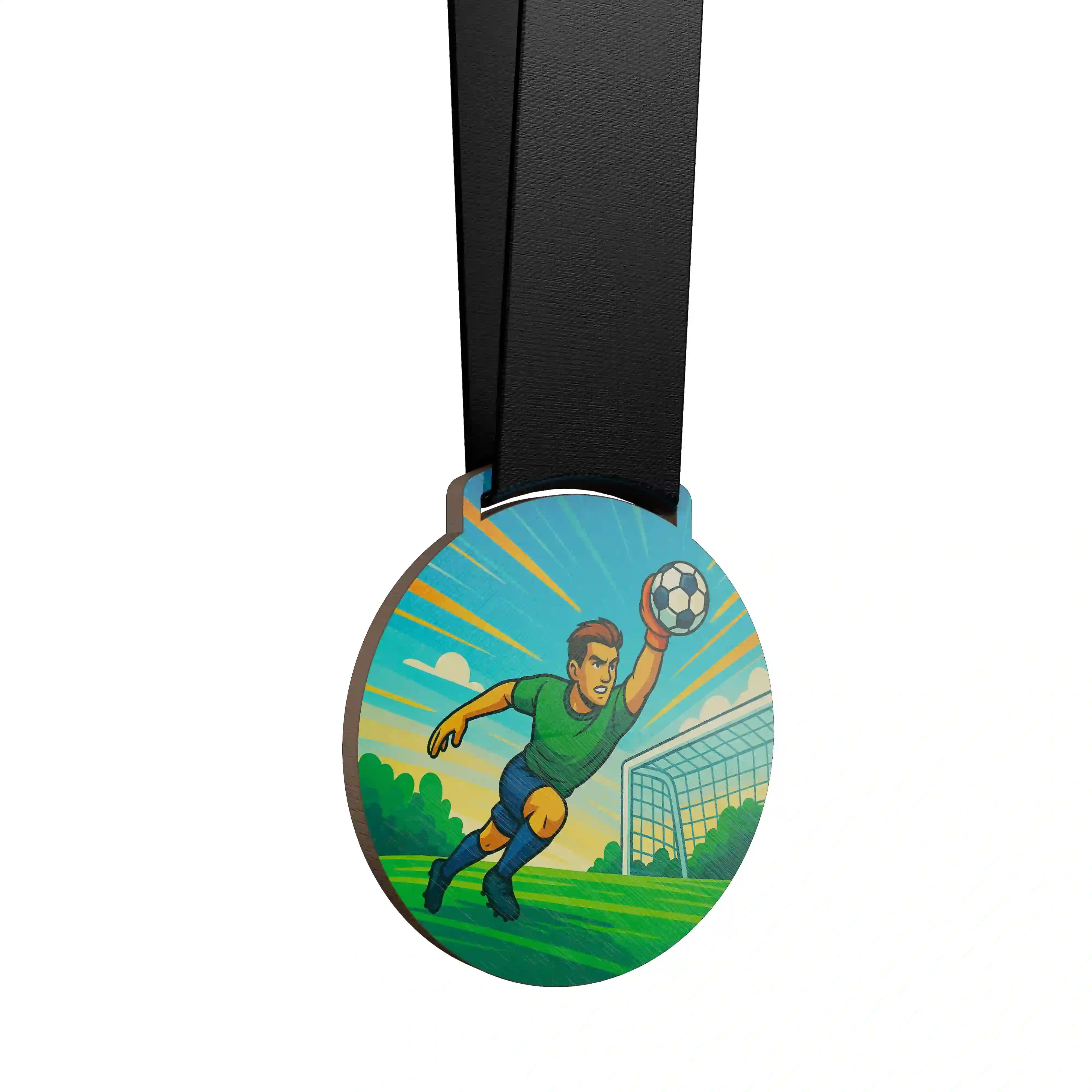 Gardien de but de football masculin, plongeant pour attraper un ballon.