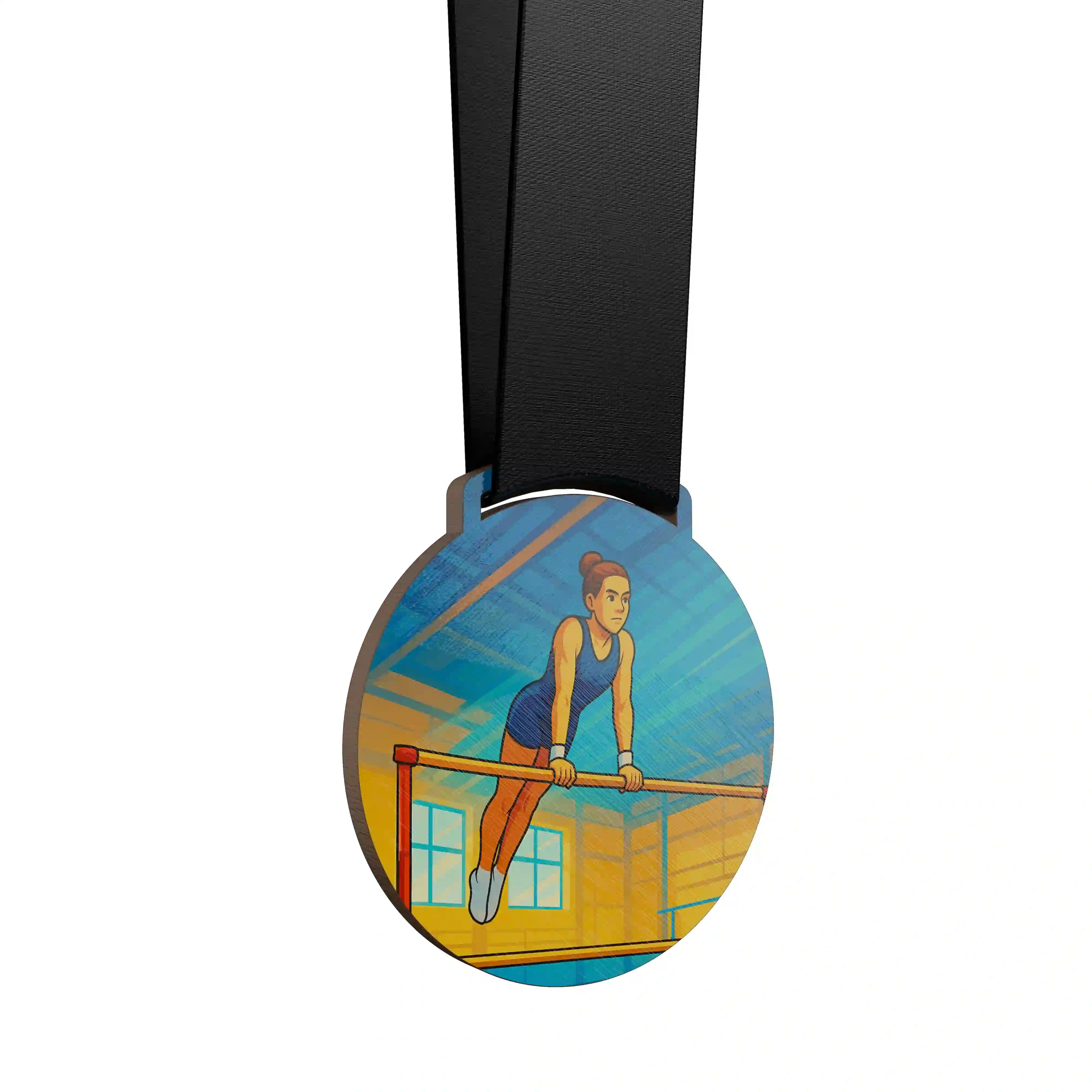 Femme pratiquant la gymnastique aux barres parallĂšles.