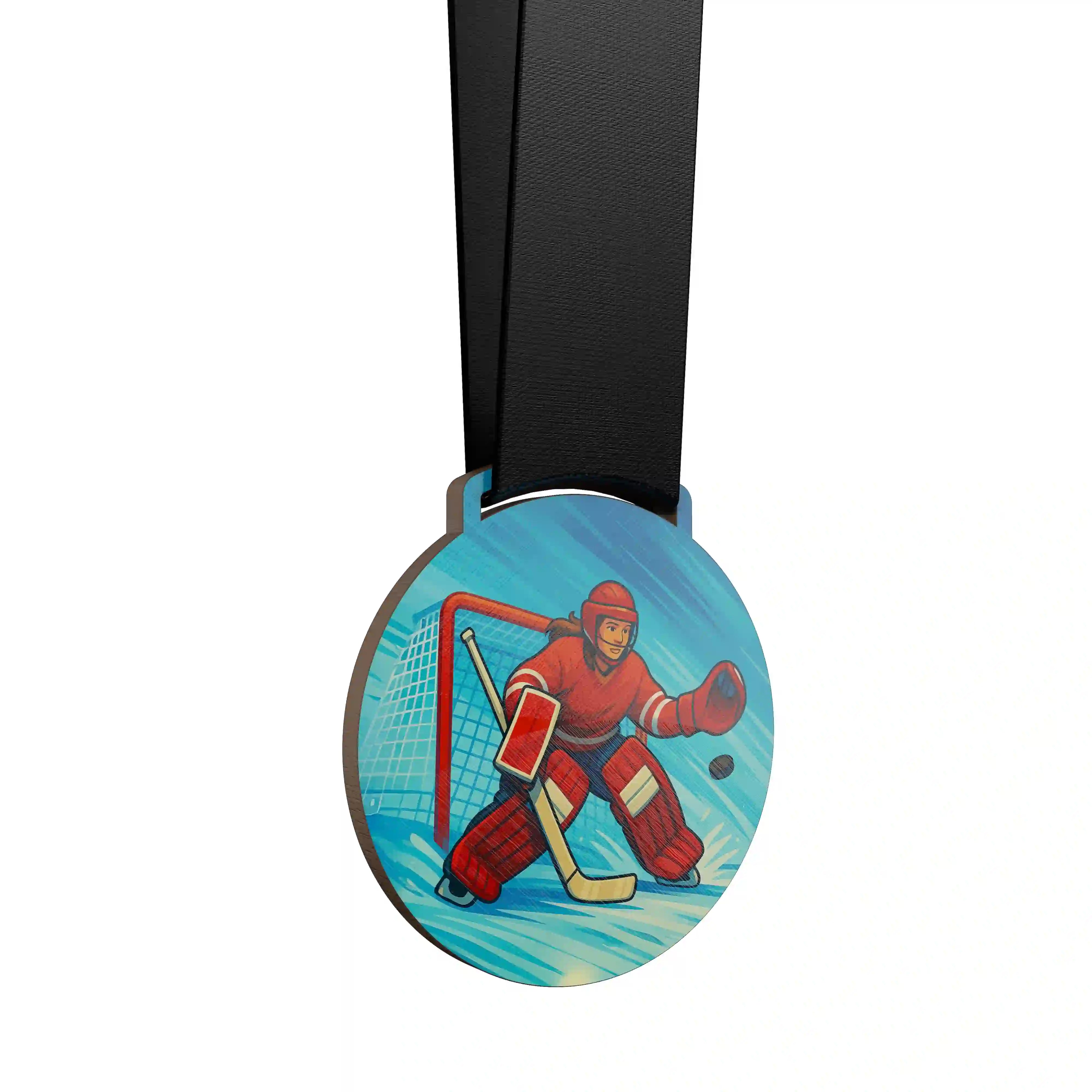 Gardien de hockey sur glace féminin en tenue complÚte.