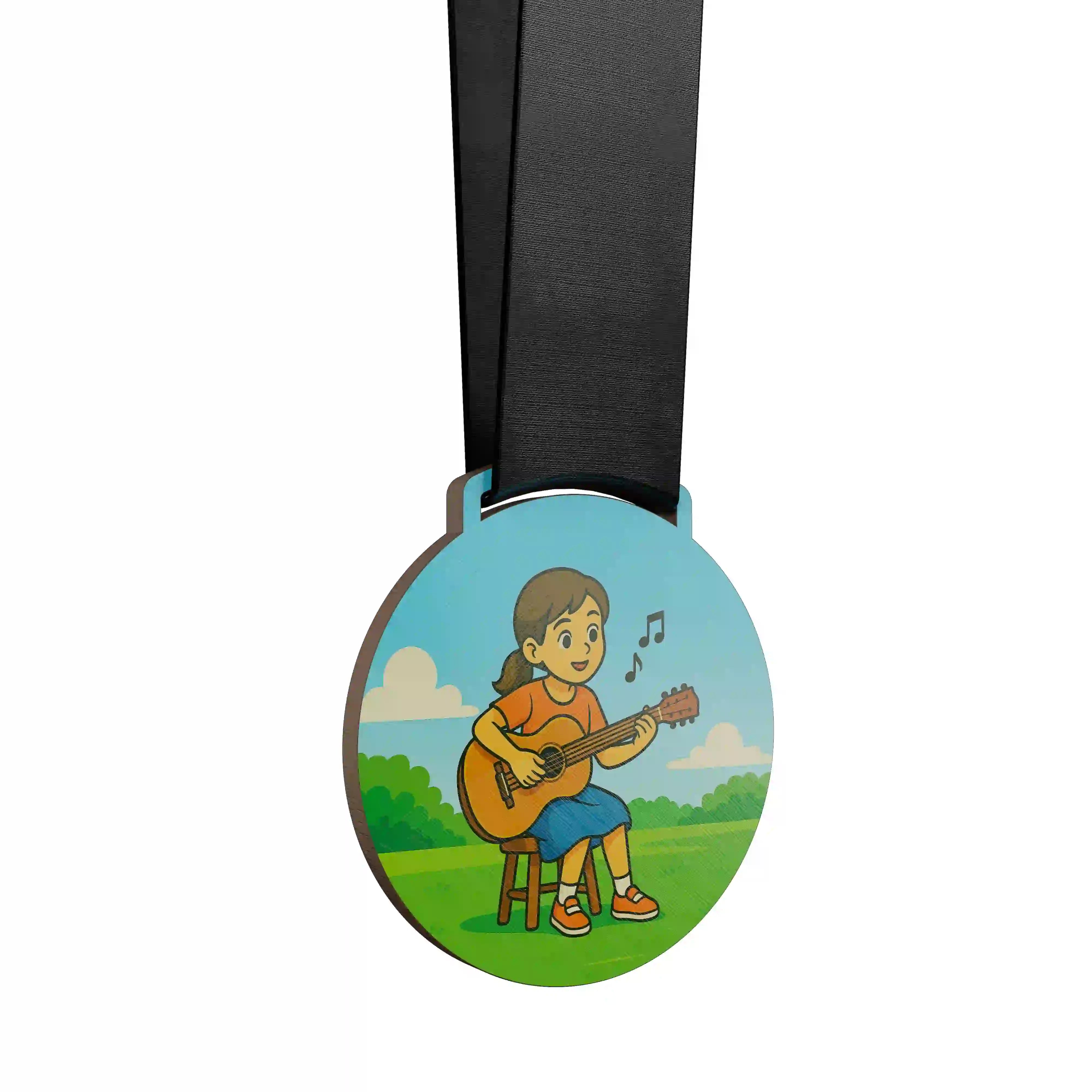 médaille d'une jeune fille jouant de la guitare à l'extérieur