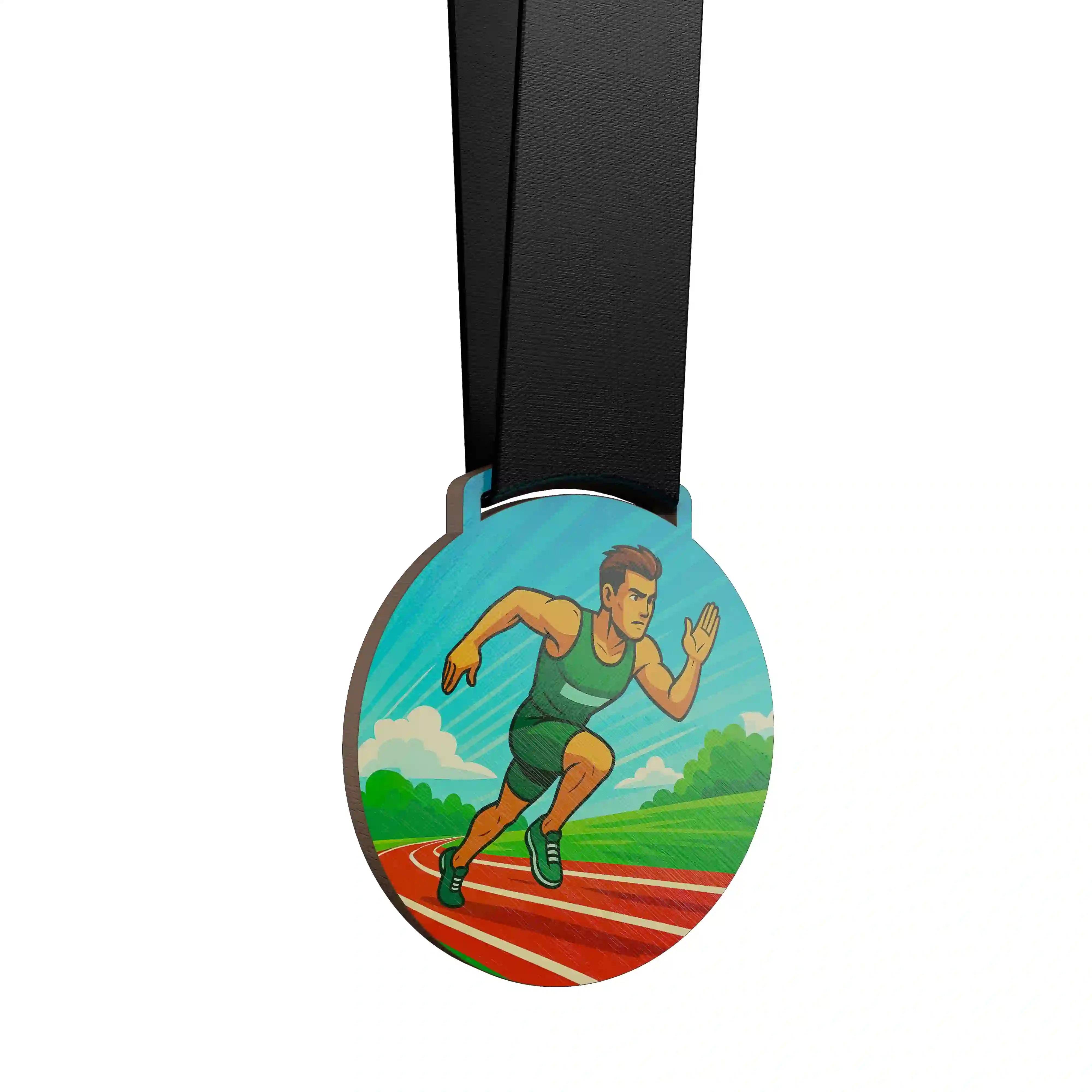 médaille en bois d'un homme qui sprint
