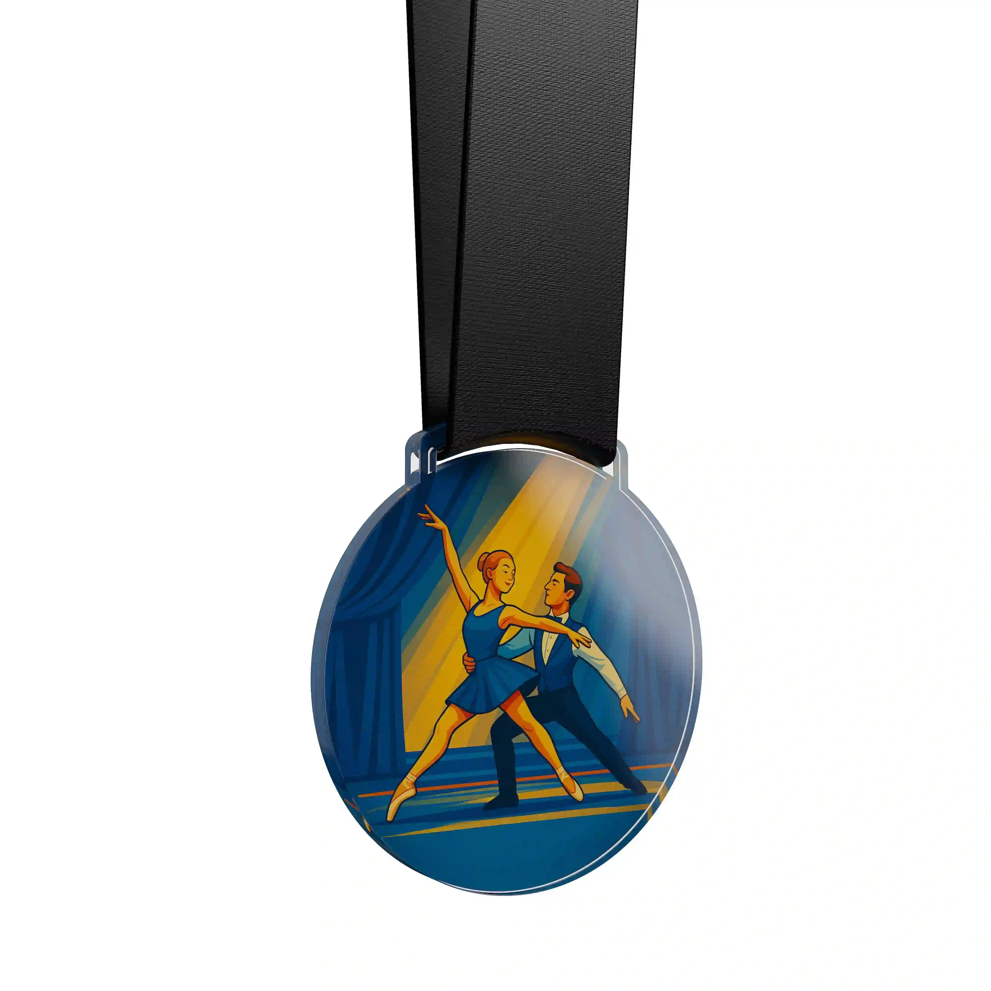 médaille en acrylique d'un danseur et d'une danseuse de classique