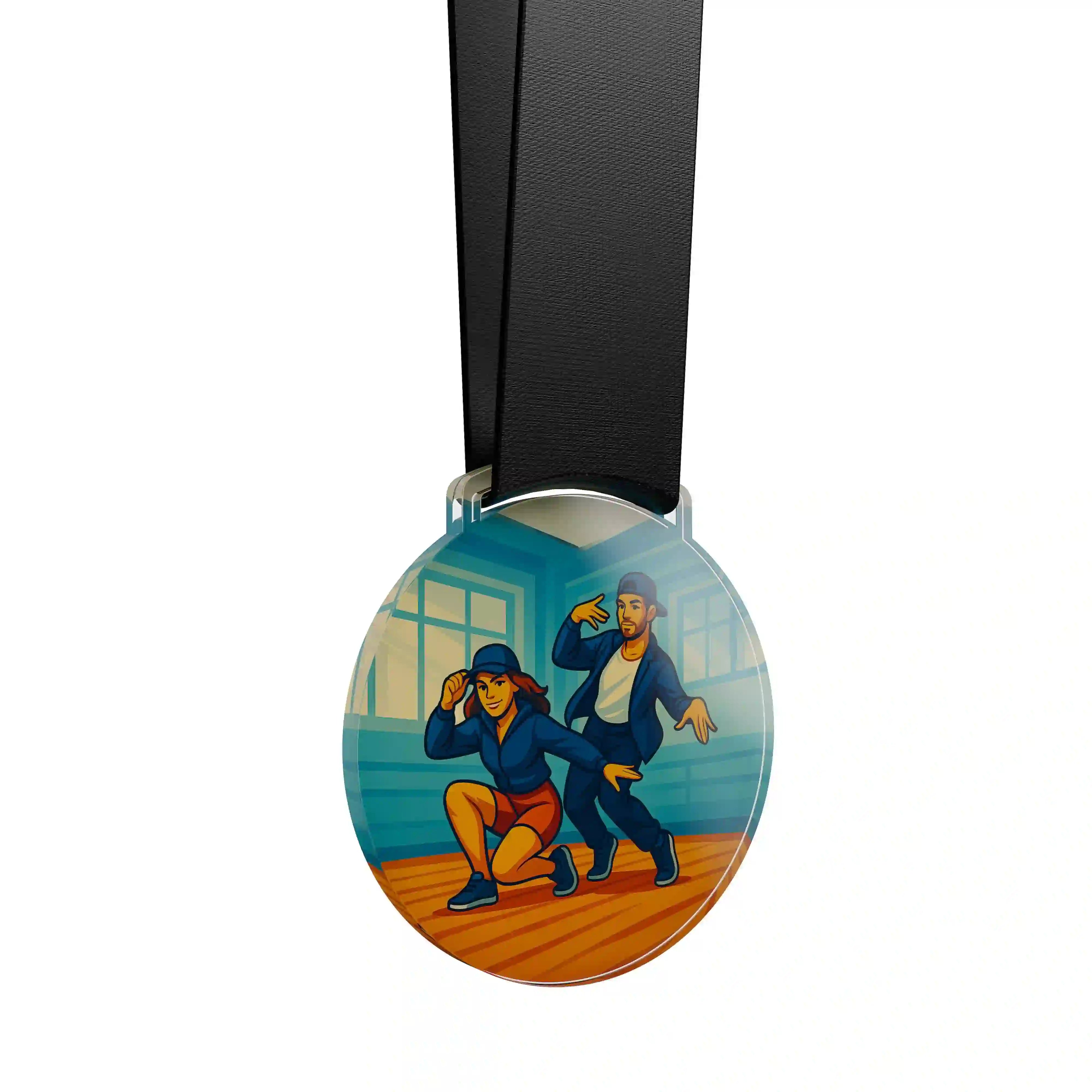 médaille en acrylique d'un duo de danseurs d'hip hop