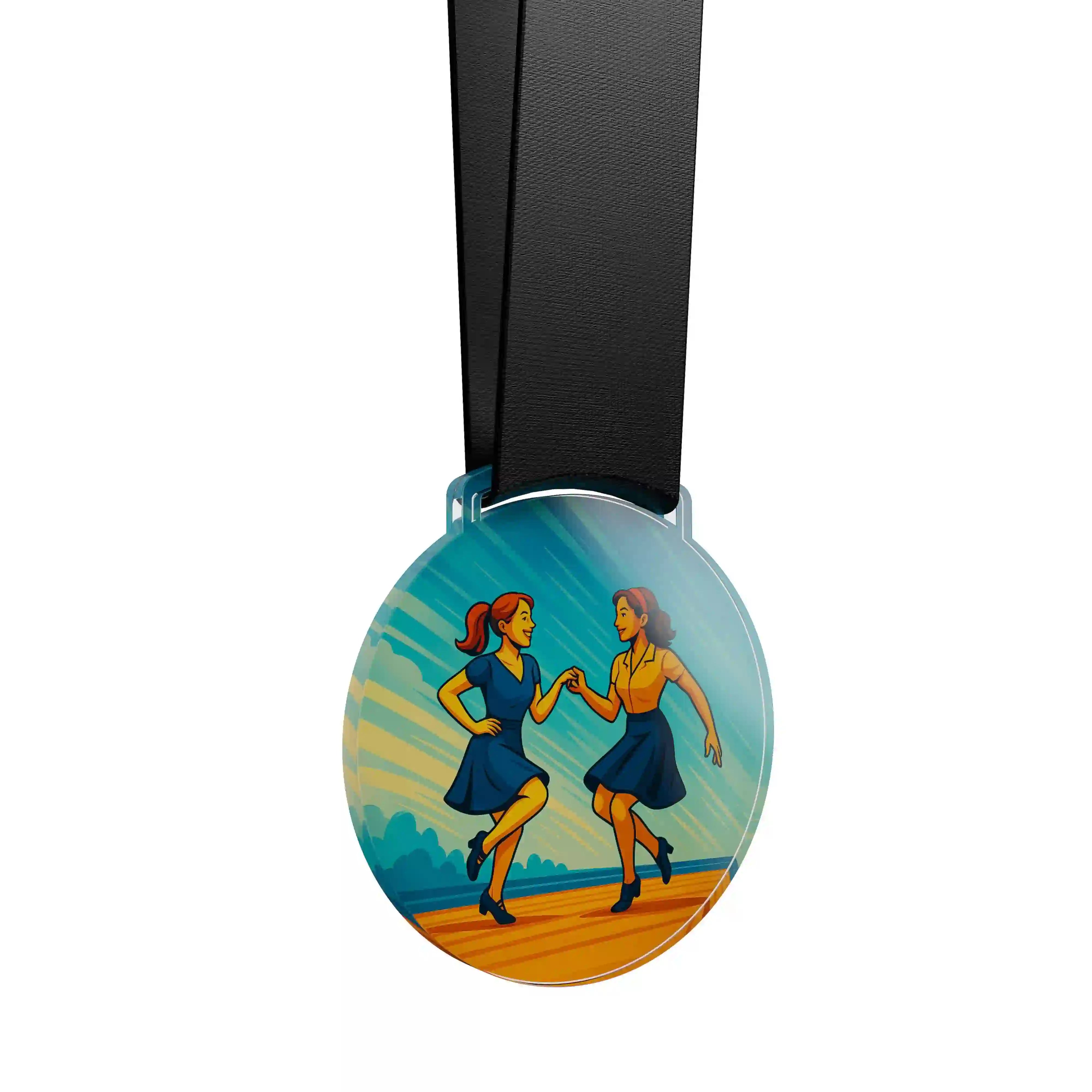 médaille en acrylique d'un duo de danseuses de swing