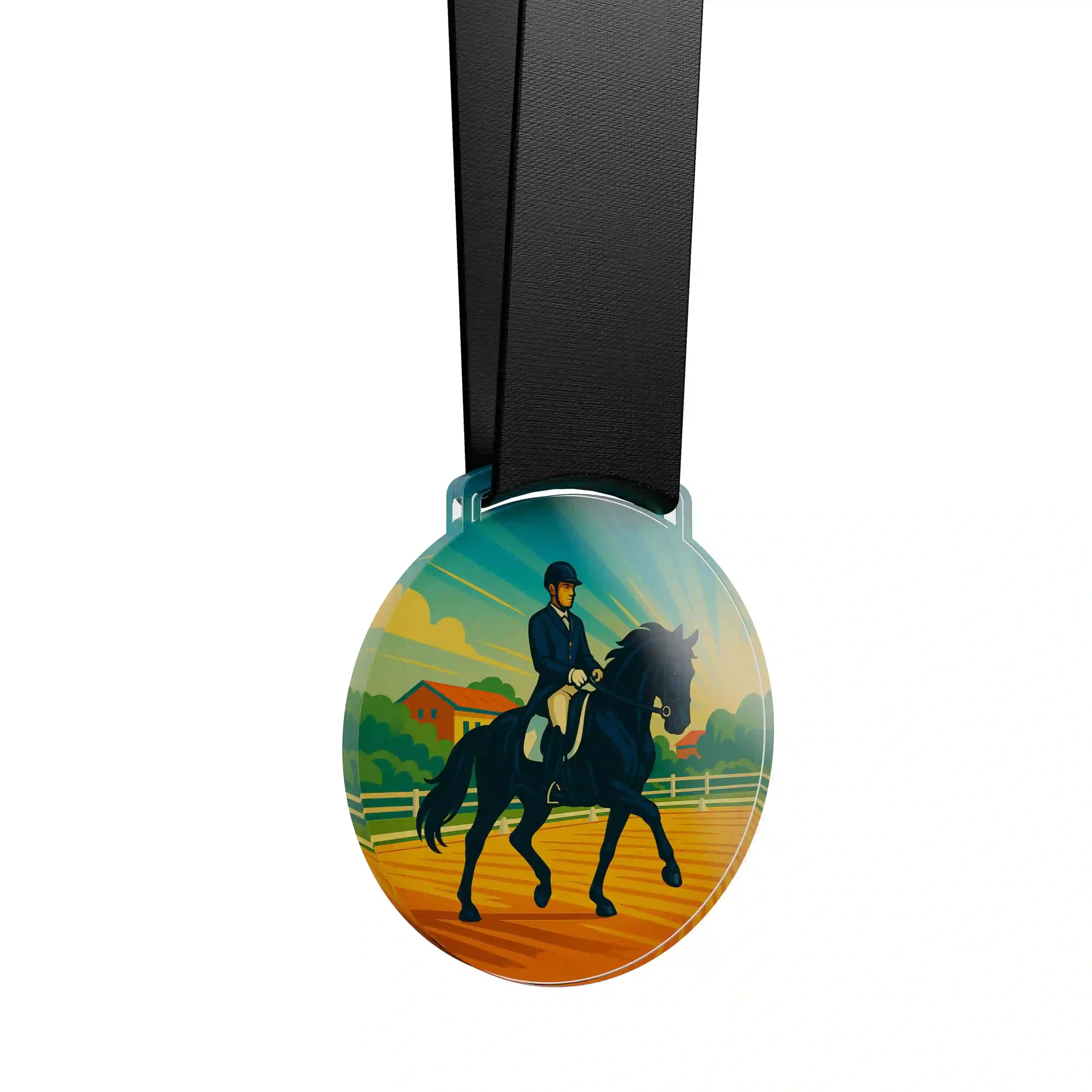 médaille acrylique d'un homme faisant de l’équestre dressage