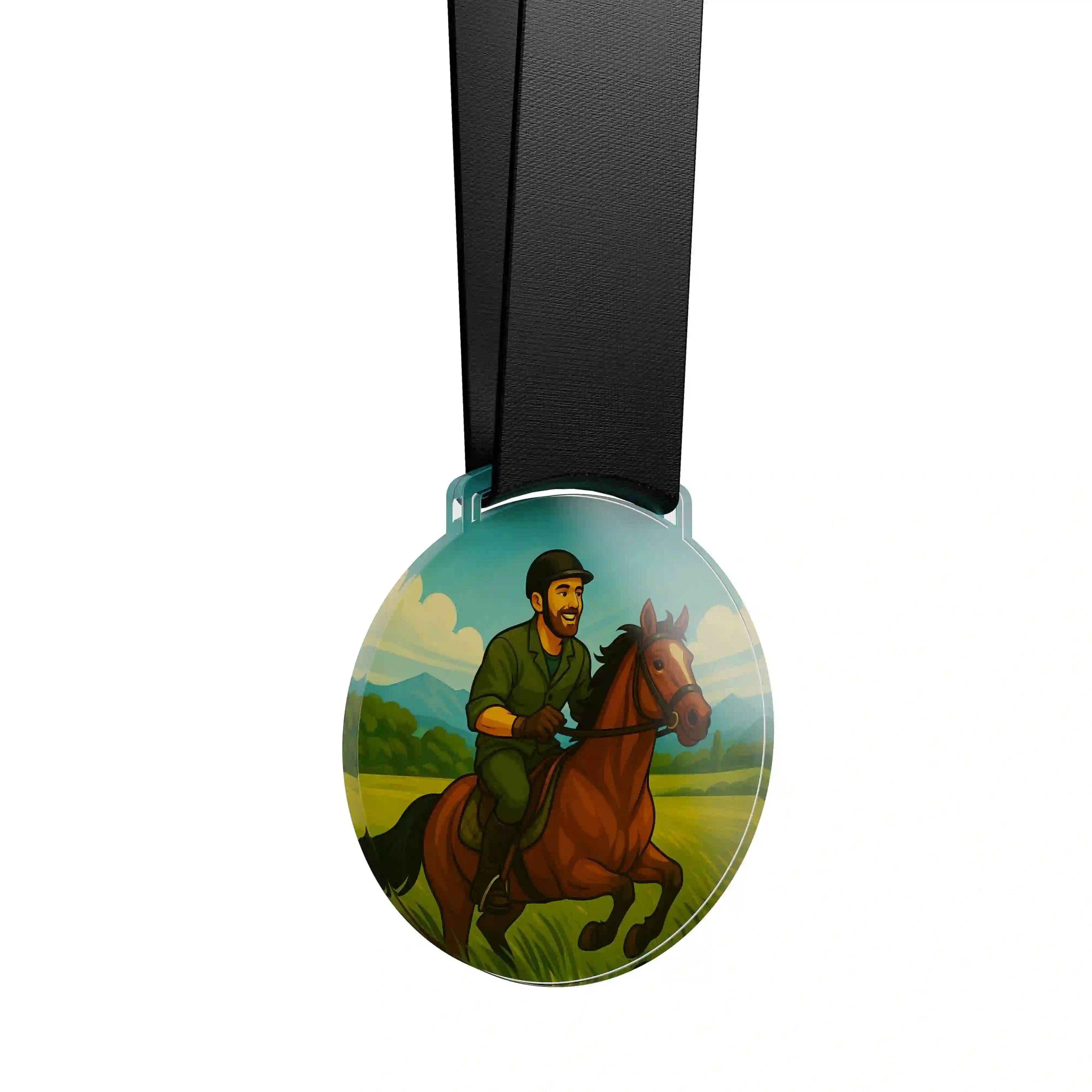 médaille acrylique d'un homme faisant de l'équitation