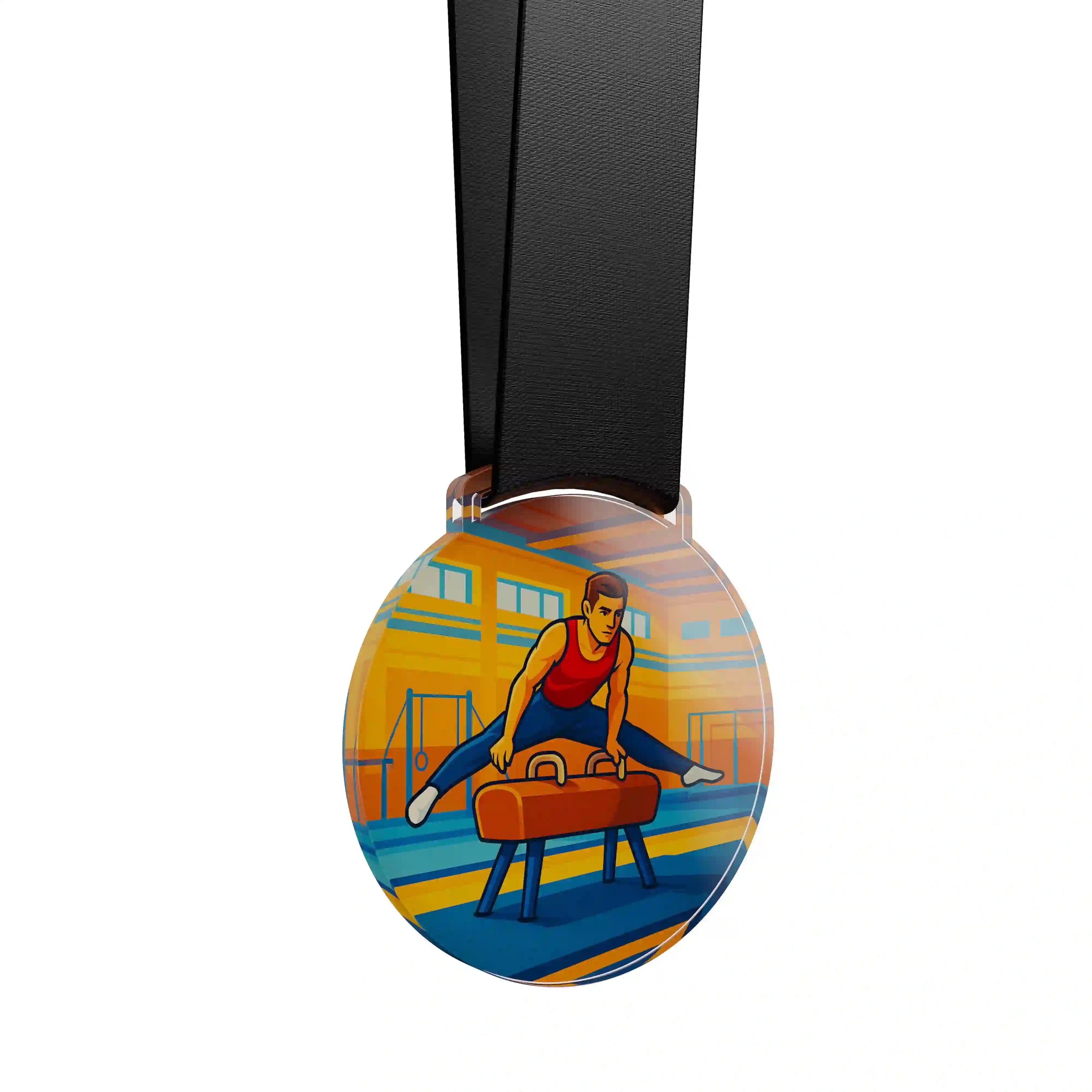 médaille acrylique d'un homme faisant de la gymnastique