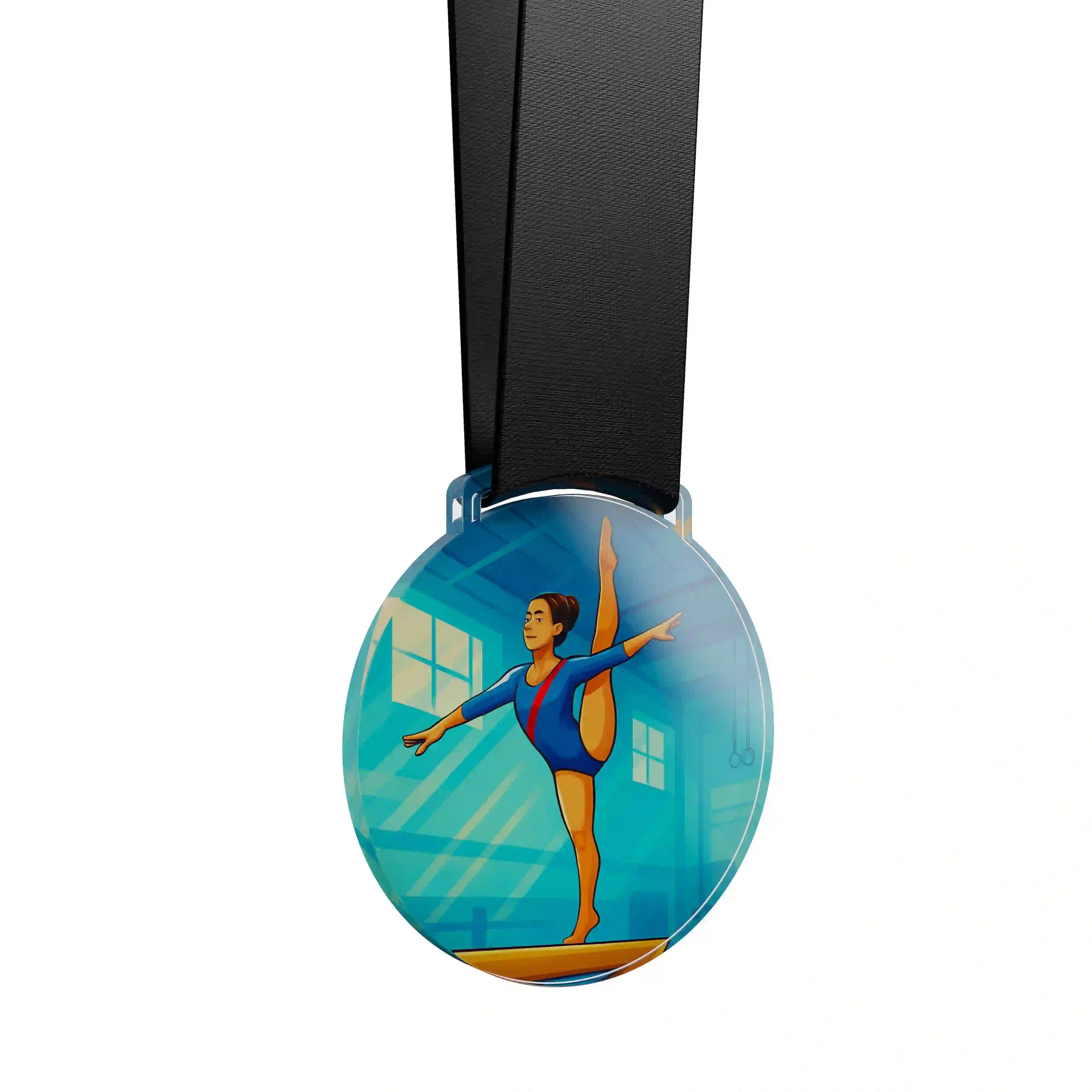 médaille acrylique d'une femme faisant de la gymnastique
