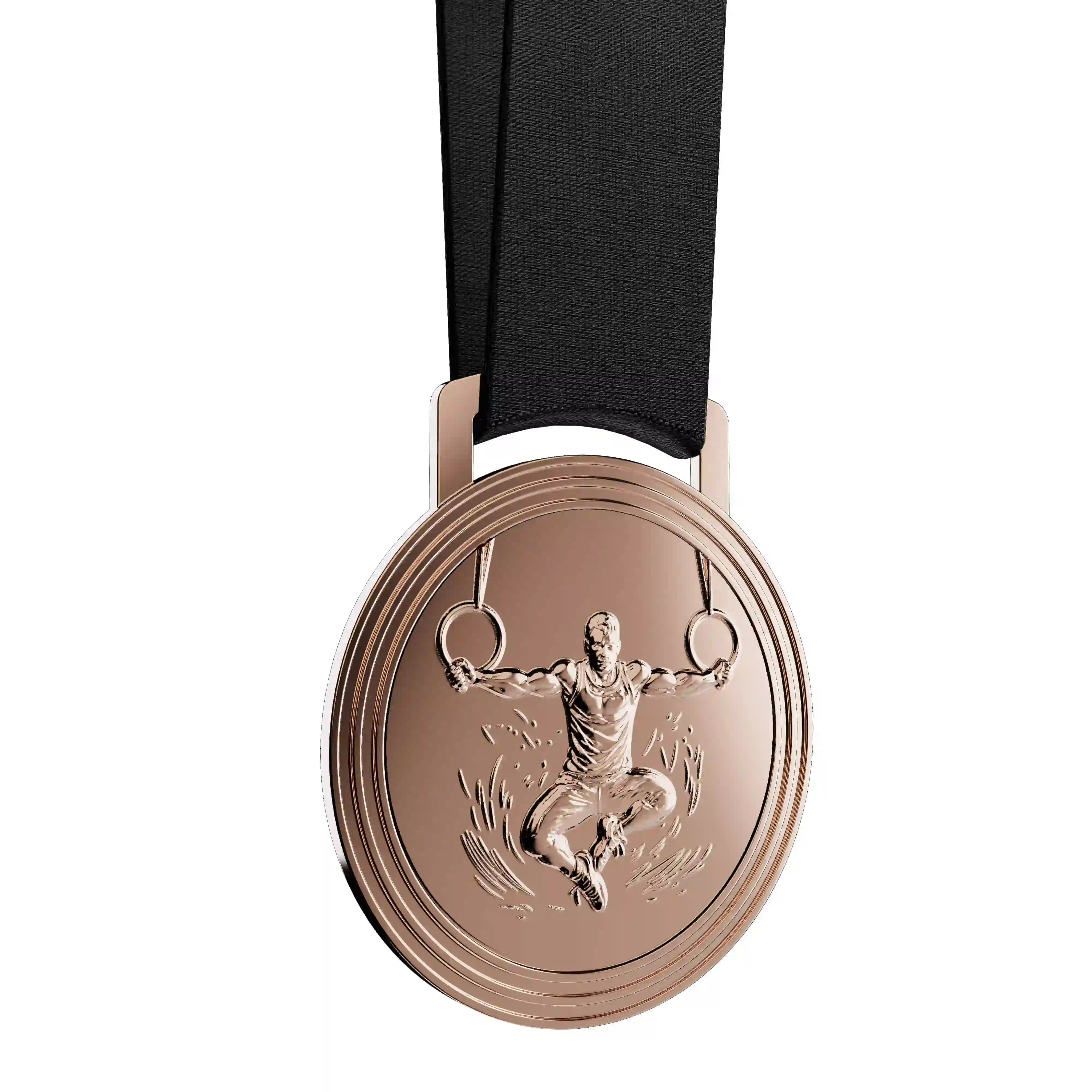 médaille de bronze d'un gymnaste faisant des anneaux