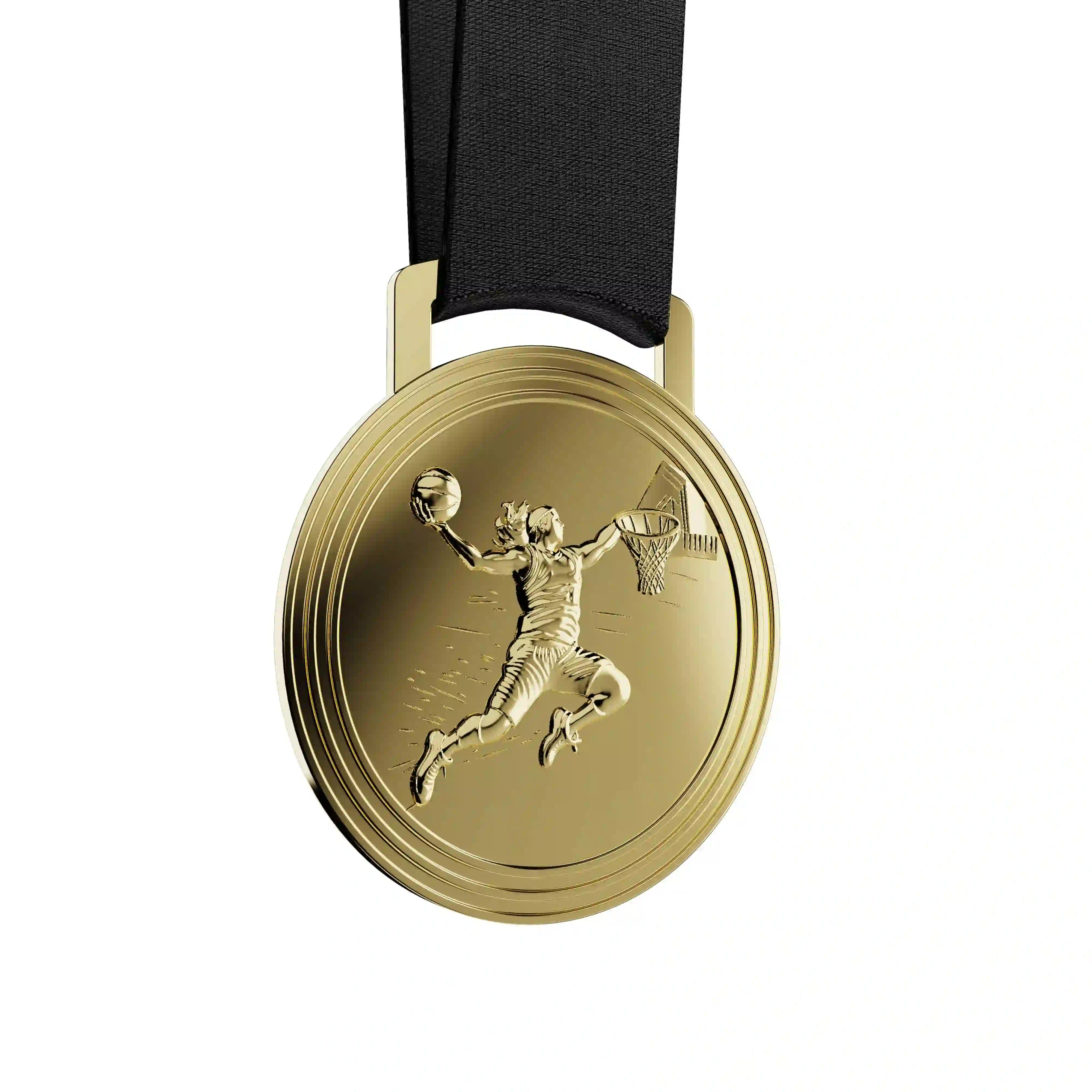 médaille or d'une joueuse de basketball mettant un panier