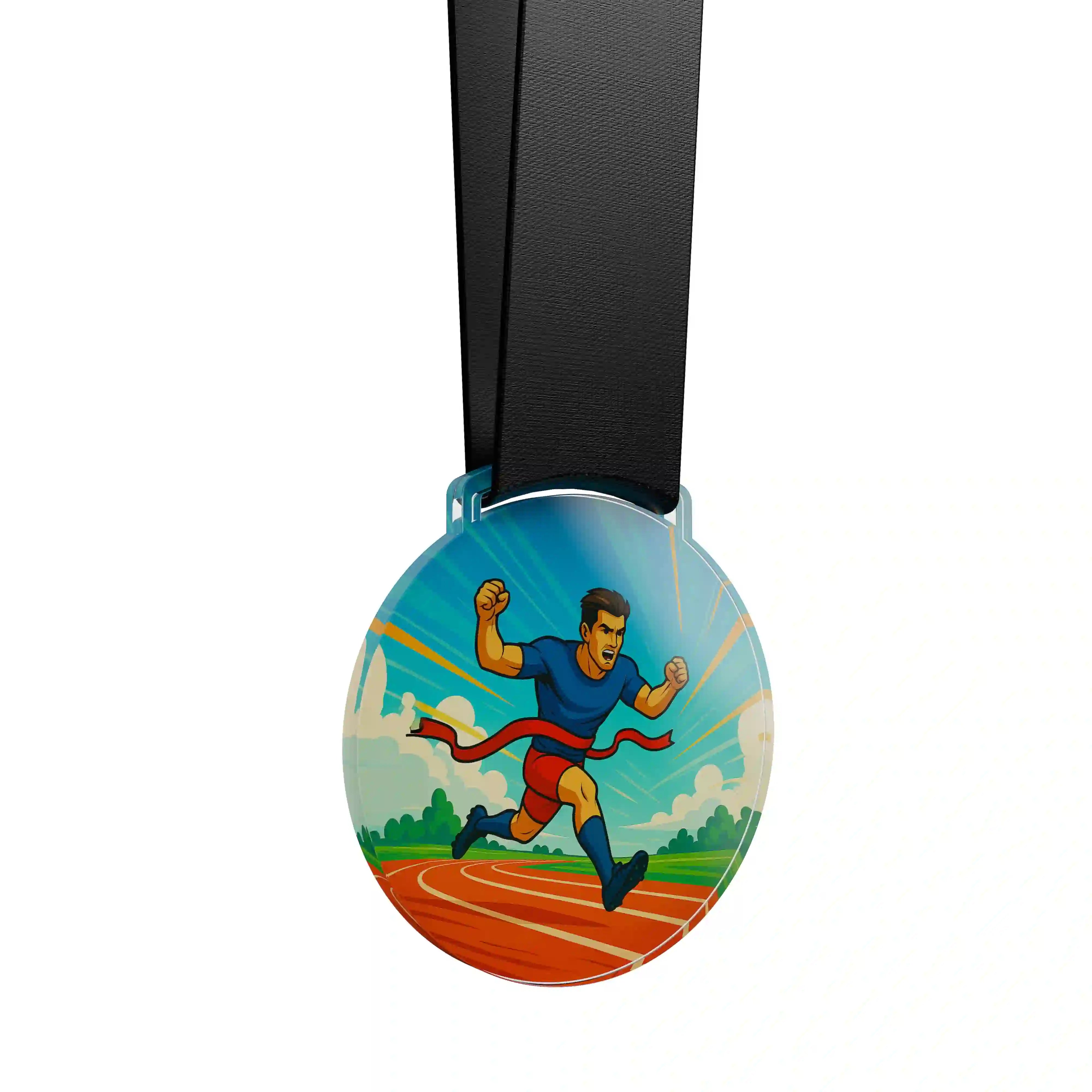 médaille en acrylique d'un athlète finissant une course