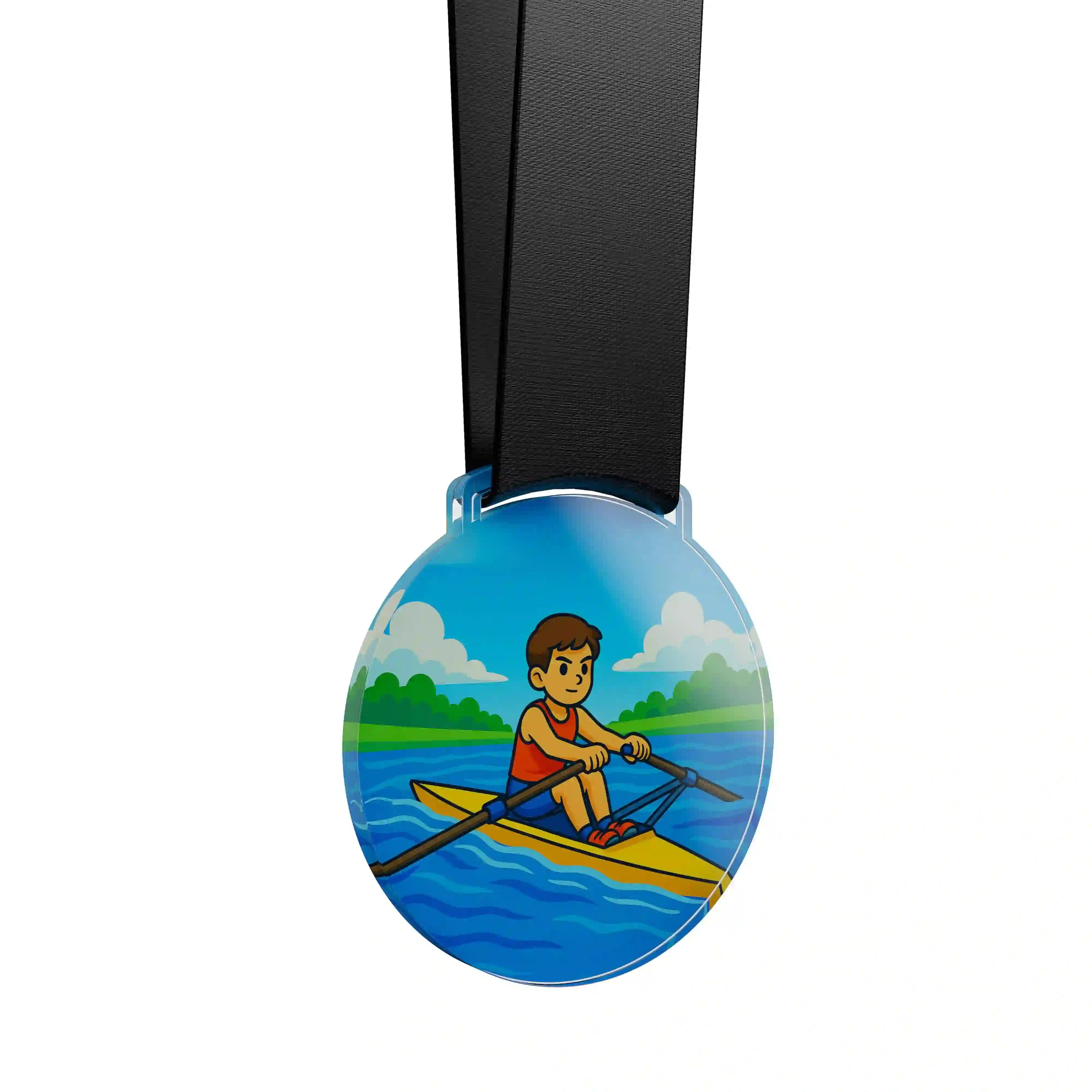 médaille en acrylique d'un garçon faisant de l'aviron
