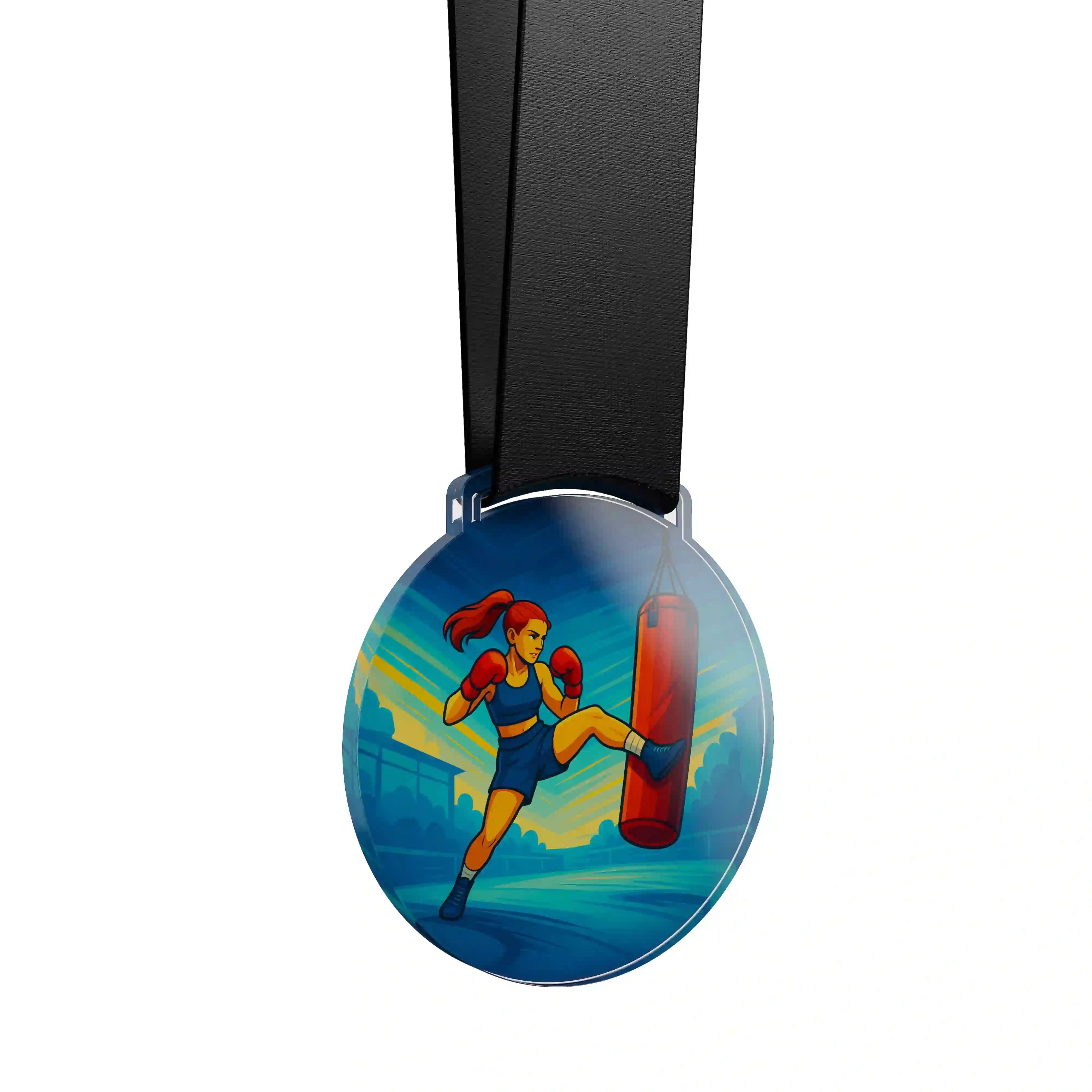 médaille en acrylique d'une femme faisant de la boxe