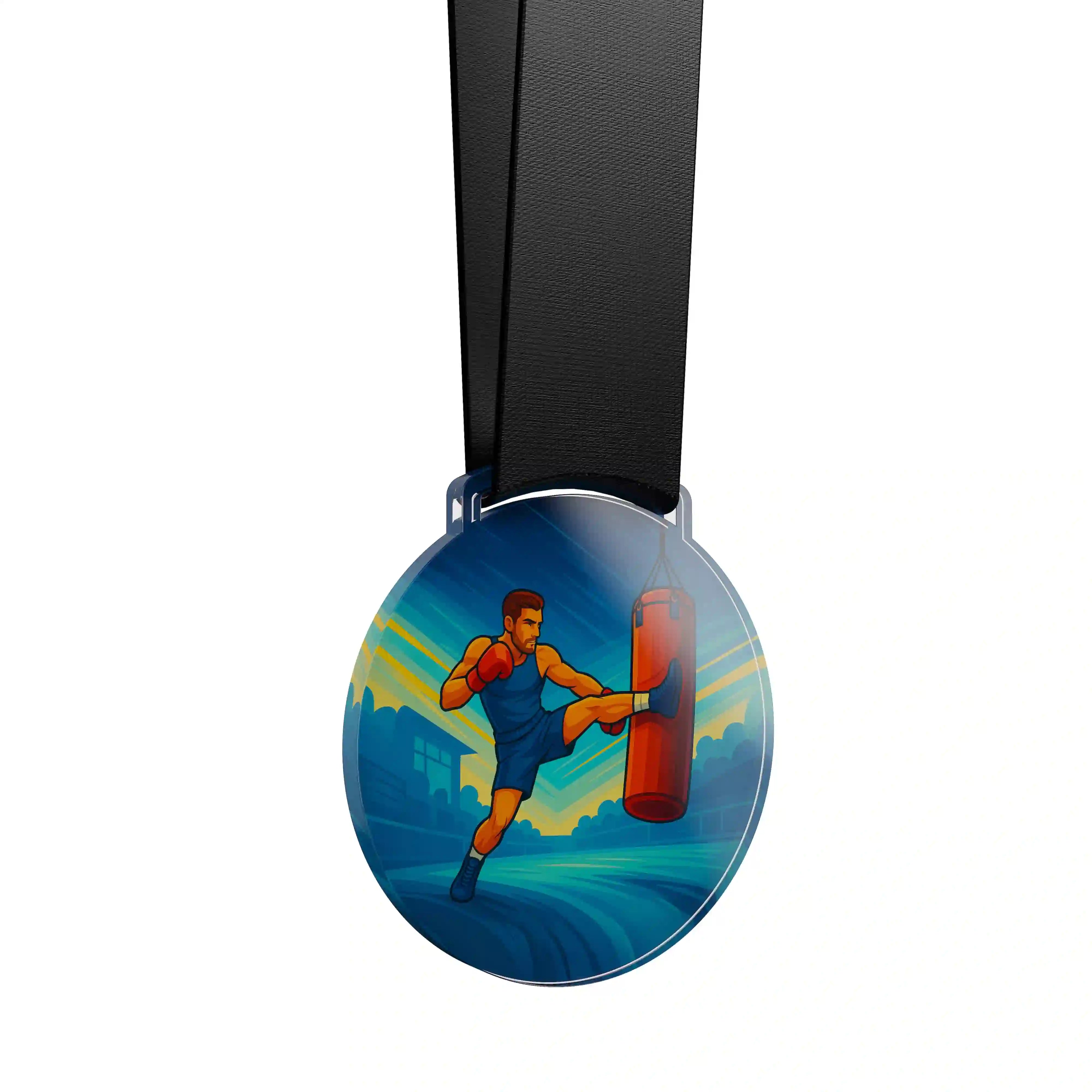 médaille en acrylique d'un homme faisant de la boxe